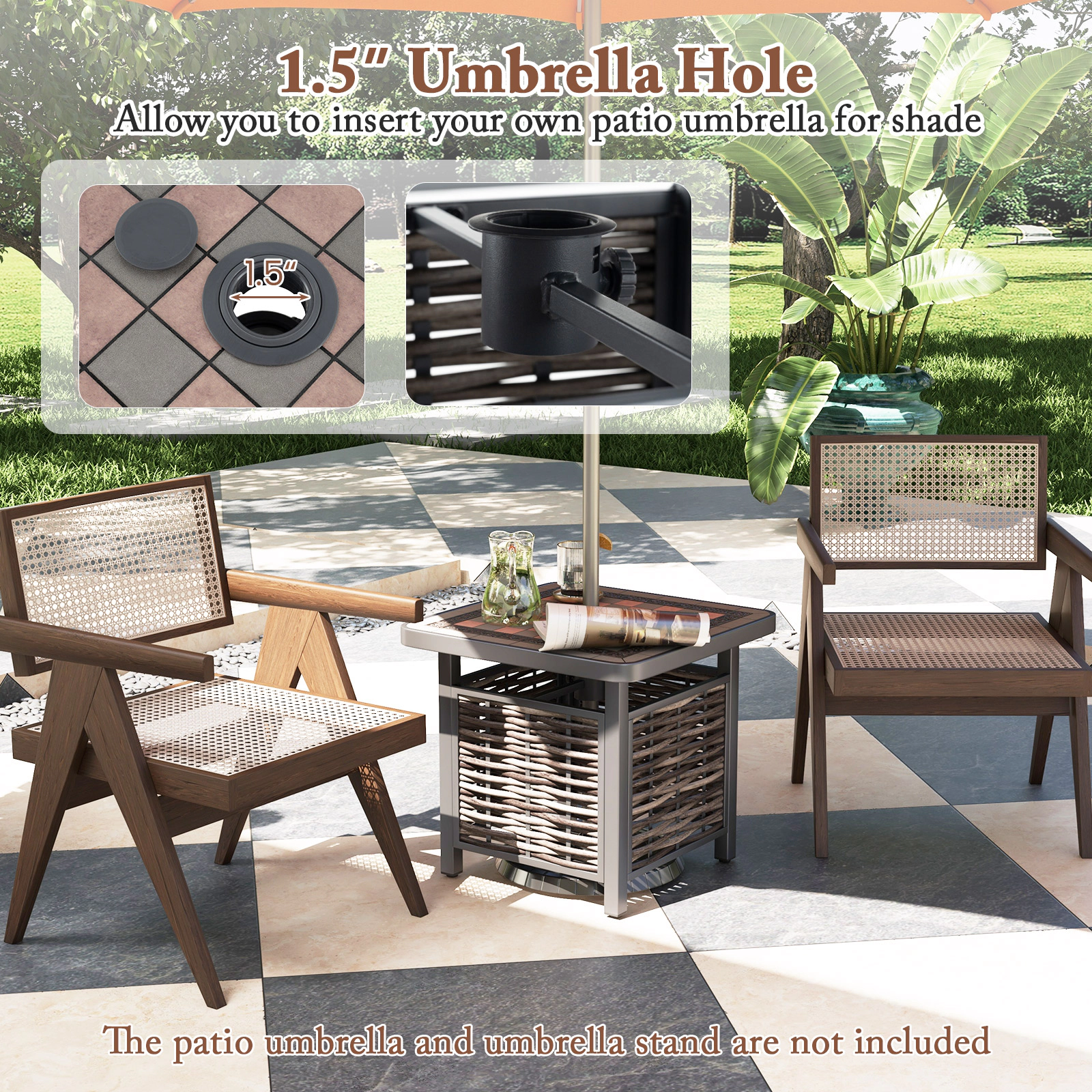 Hivvago 21.5 Inches Outdoor Pe Rattan Side Table Square End Table With Umbrella Hole