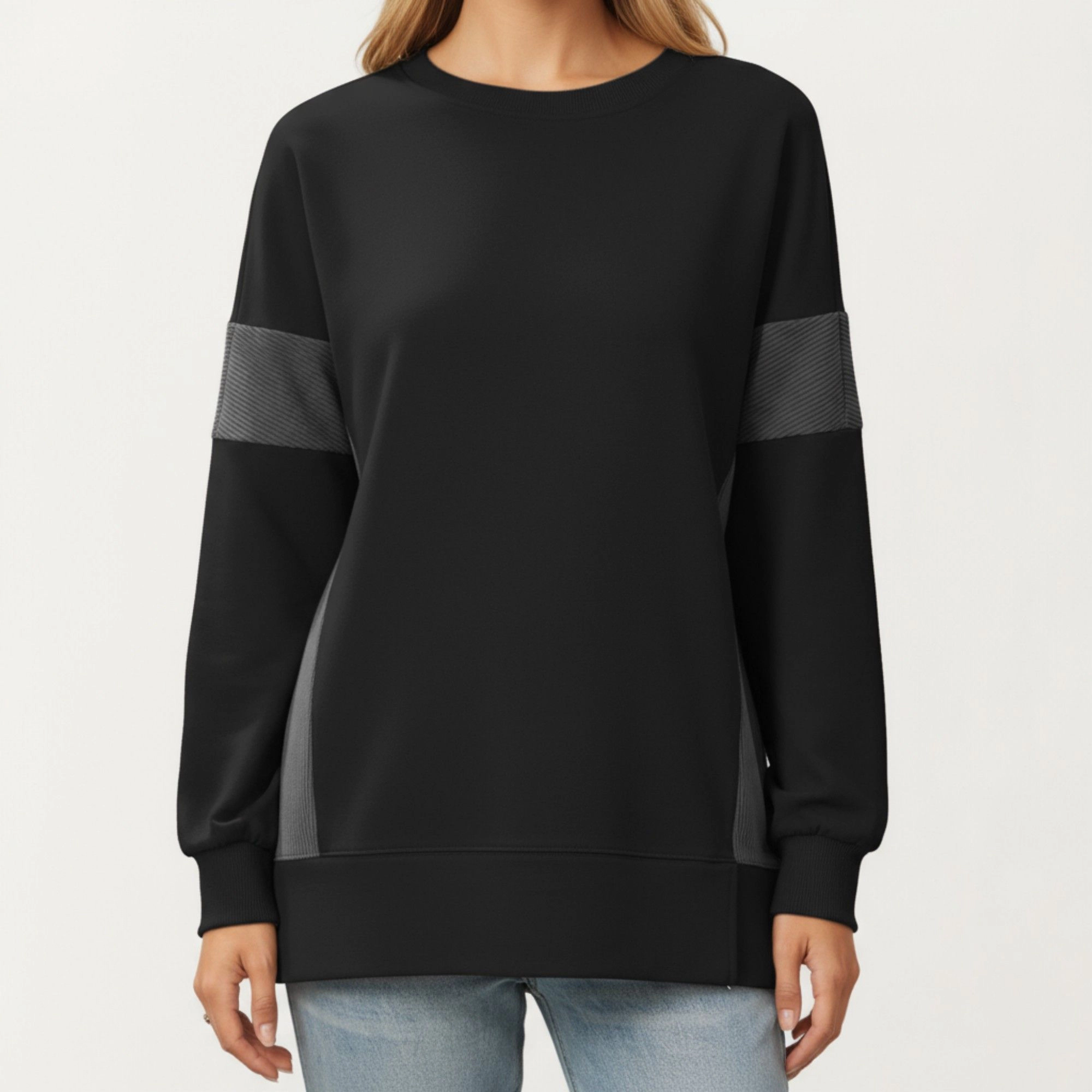 Anna-Kaci Women's Colorblock Sleeve Crew Neck Relaxed Fit Long Pullover Top