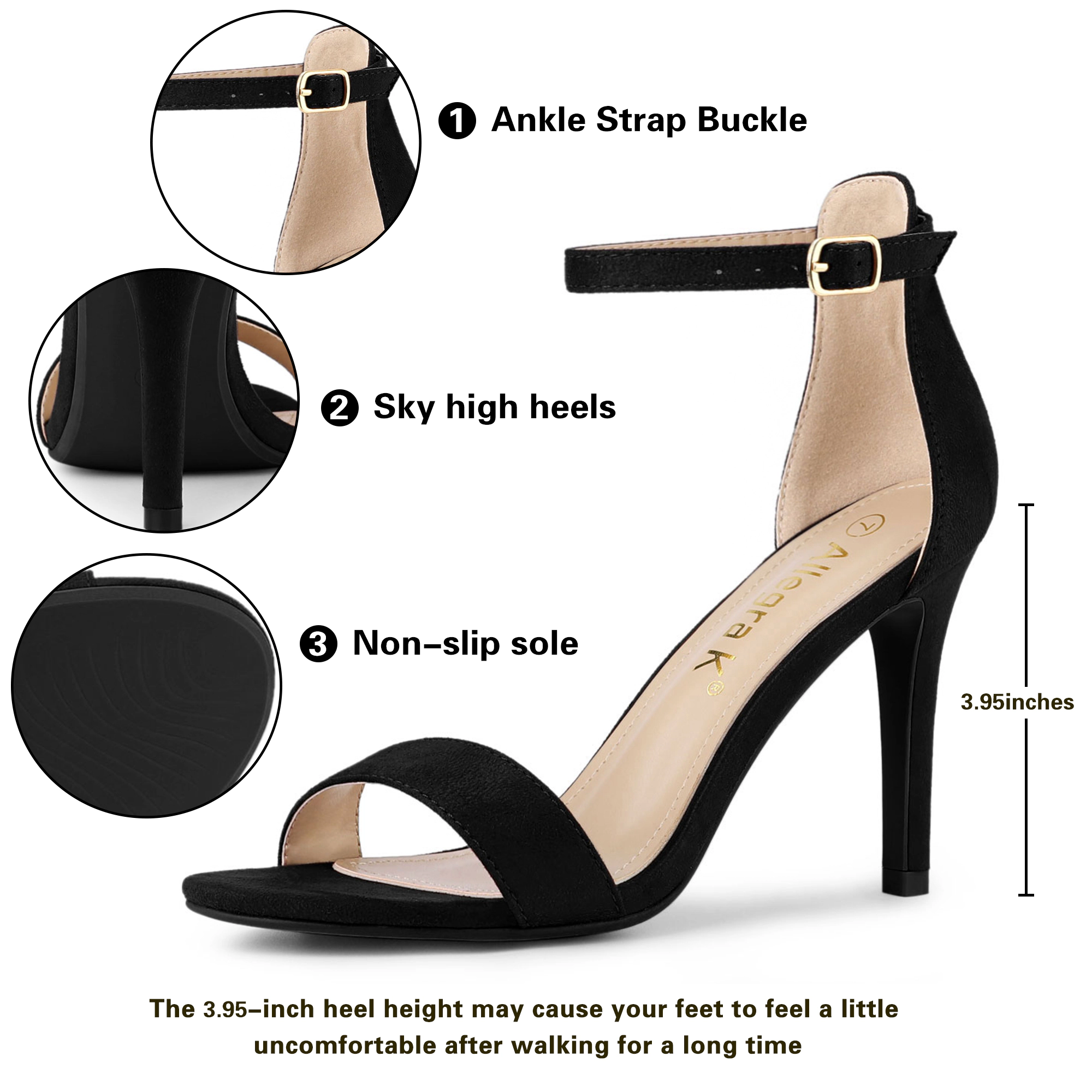 BLISSFUL STEP Women's Suede Ankle Strap High Stiletto Heel Open Toe Sandals