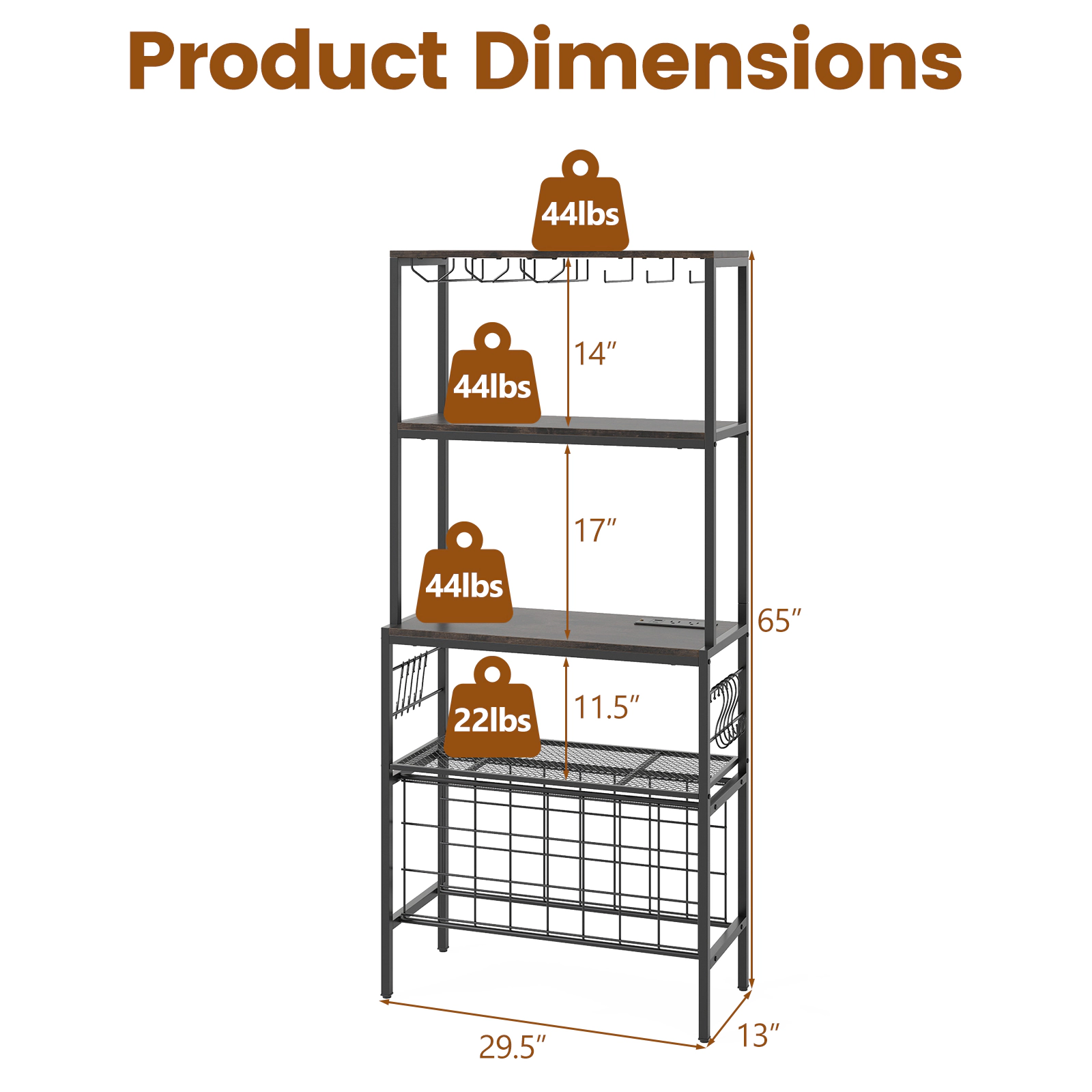 SUGIFT Black 65-in Industrial Wine Rack Bar Cabinet with Power Outlet RGB Light and 24-Bottle Shelf