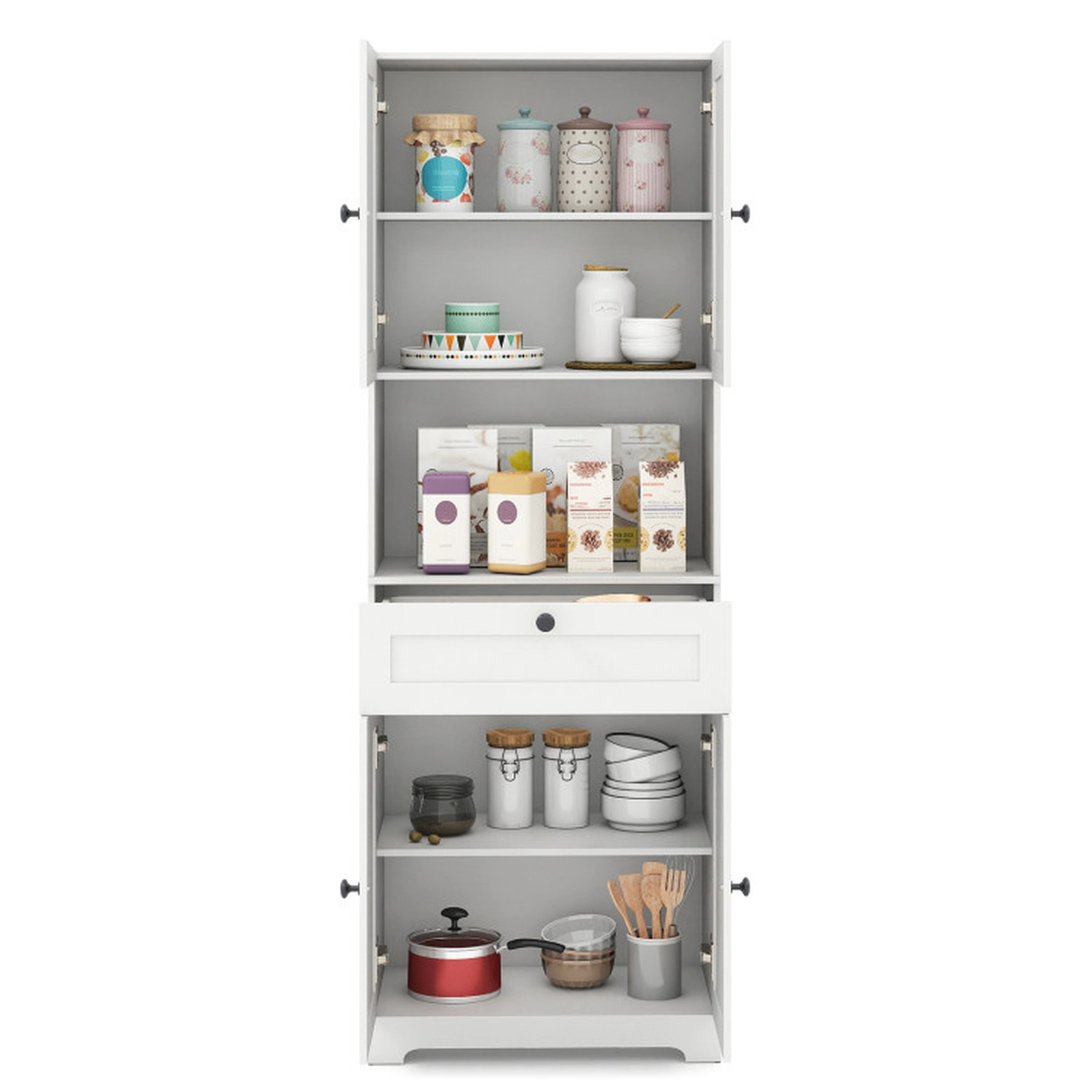 SUGIFT 4 Doors 1 Drawer Adjustable Shelf Freestanding Storage Cabinet 23.5-in x 14-in x 67.5-in 243-lb Capacity White
