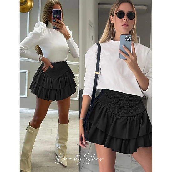 Avidlove Women's High Waist A Line Flared Ruffle Layered Mini Skirt
