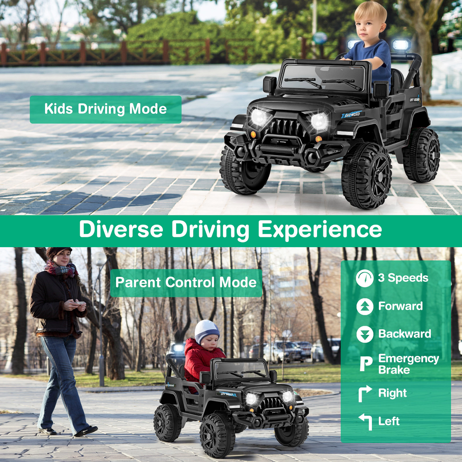 SUGIFT Remote Control Threaded Wheels and 3 Speed Settings 12V Kids Ride On Truck
