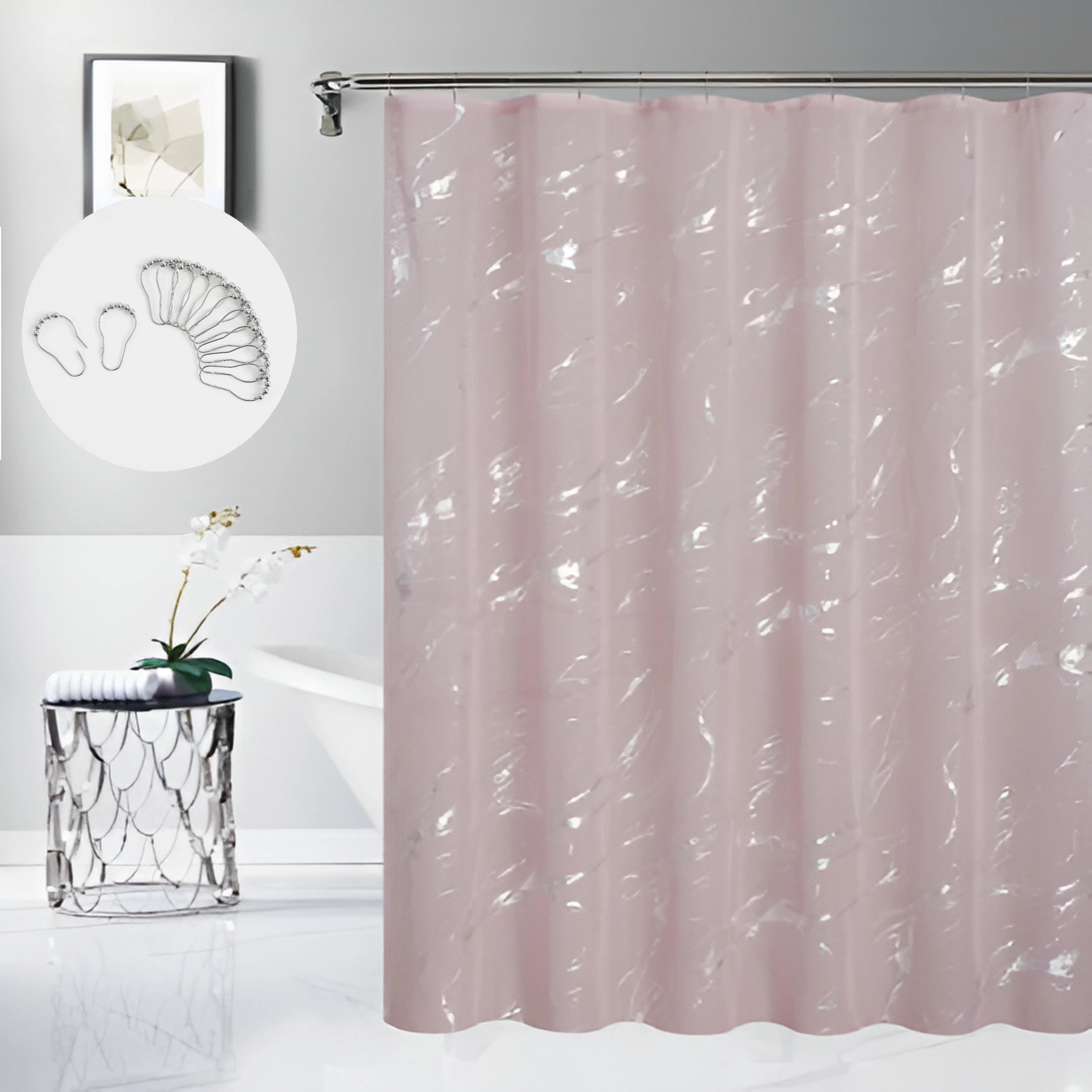Dainty Home Chloe Linen Textured Metallic Fabric Shower Curtain with 12 Matching Hooks 70" x 72"