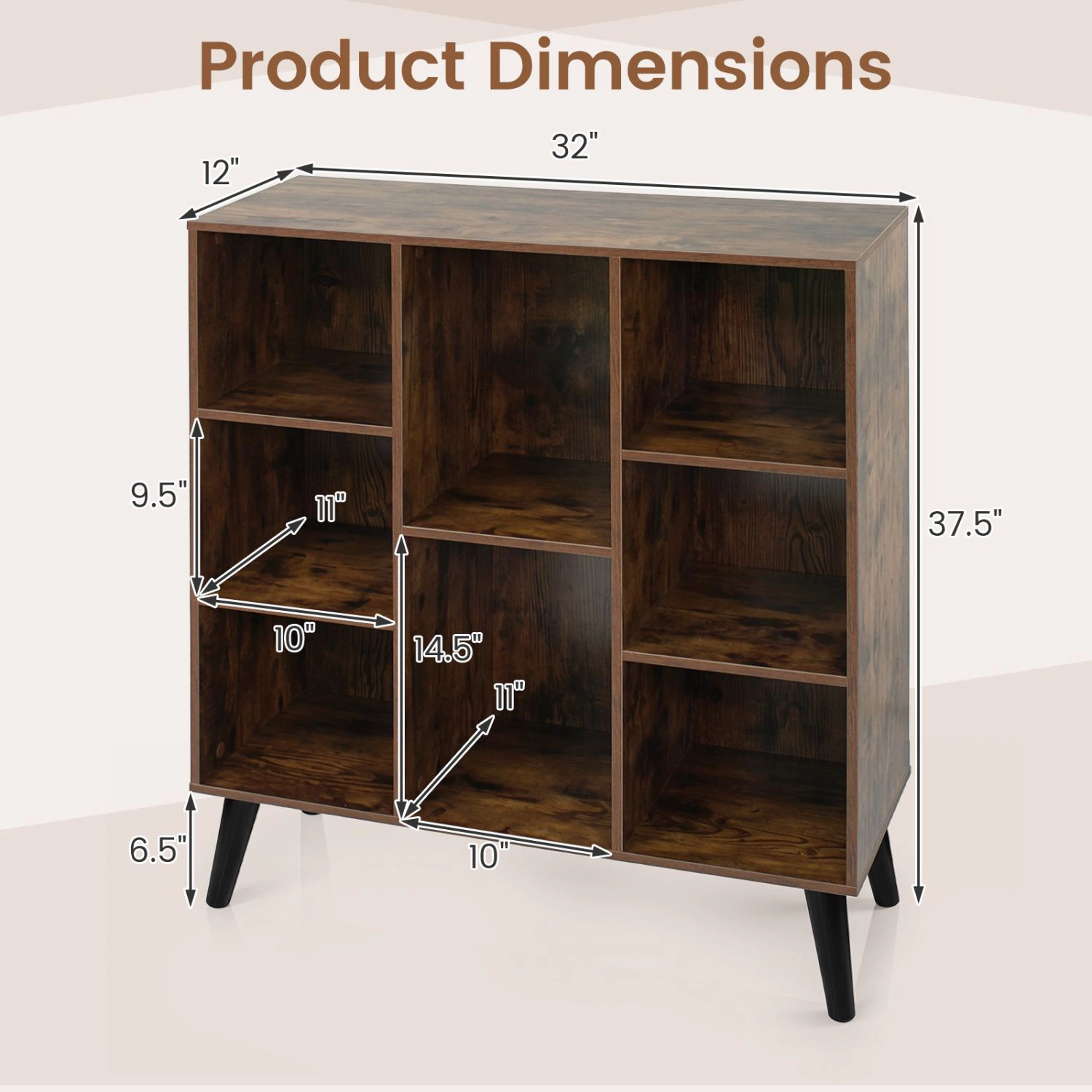 SlickBlue 8-Compartment Bookcase with Open Shelves and Display Storage
