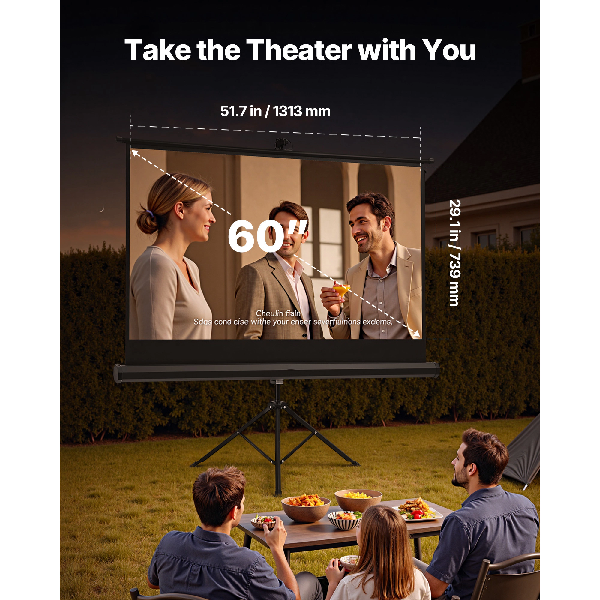 HONGGE Projector Screen with Stand 160° Wide Angle Indoor Outdoor Projection Screen 16:9 4K HD Wrinkleless Portable