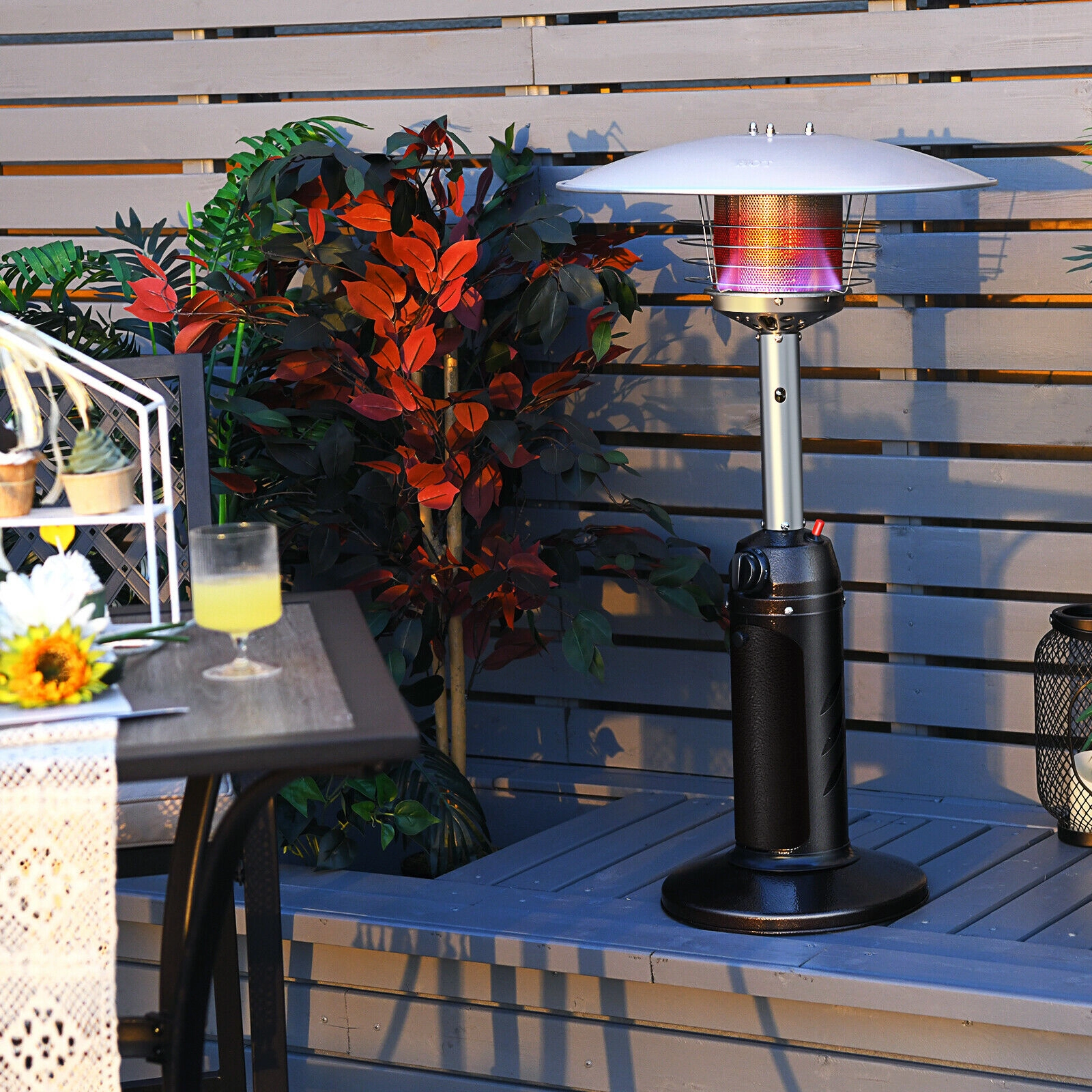 SUGIFT 13000-BTU Black Steel Portable Tabletop Propane Patio Heater with Adjustable Flame Control Knob