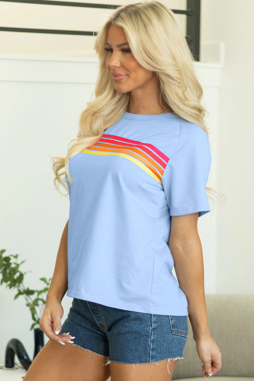 Threaded Pear Women's Priscilla Striped Patch Front Casual Top
