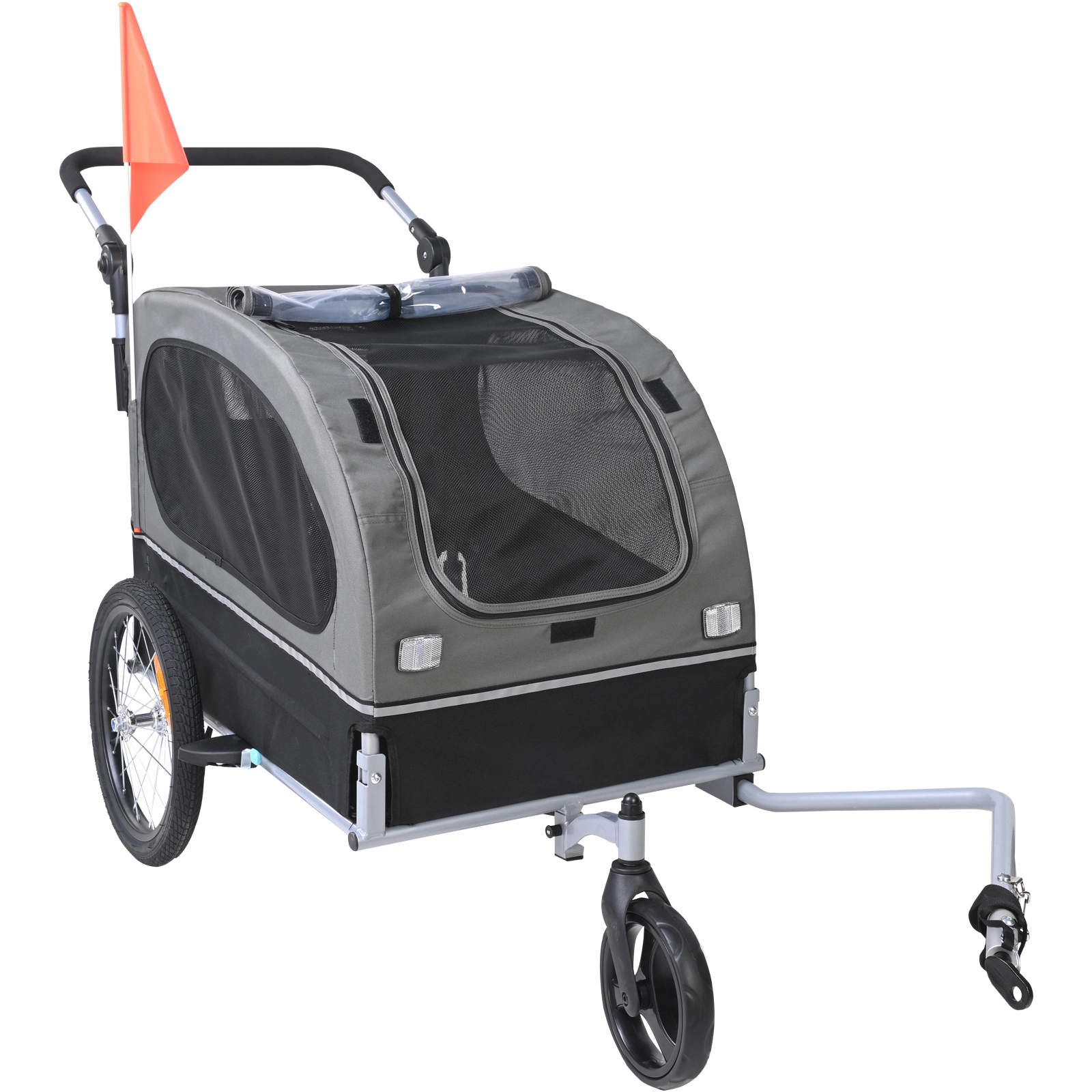 HONGGE 2-in-1 Dog Bike Trailer & Stroller, 88 lb Capacity, Adjustable Handle, Black/Gray
