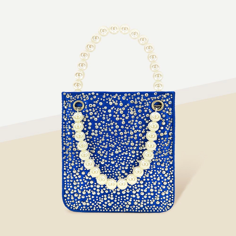 Fashnzfab Bling Rectangle Pearl Handle Evening Tote / Crossbody Bag