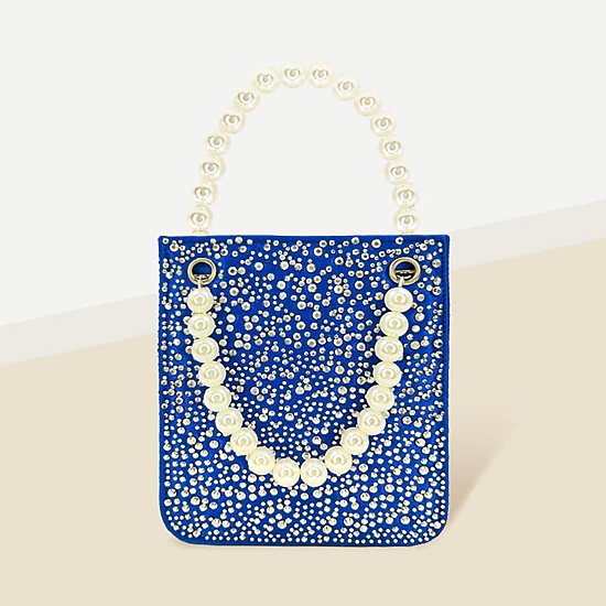 Fashnzfab Bling Rectangle Pearl Handle Evening Tote / Crossbody Bag