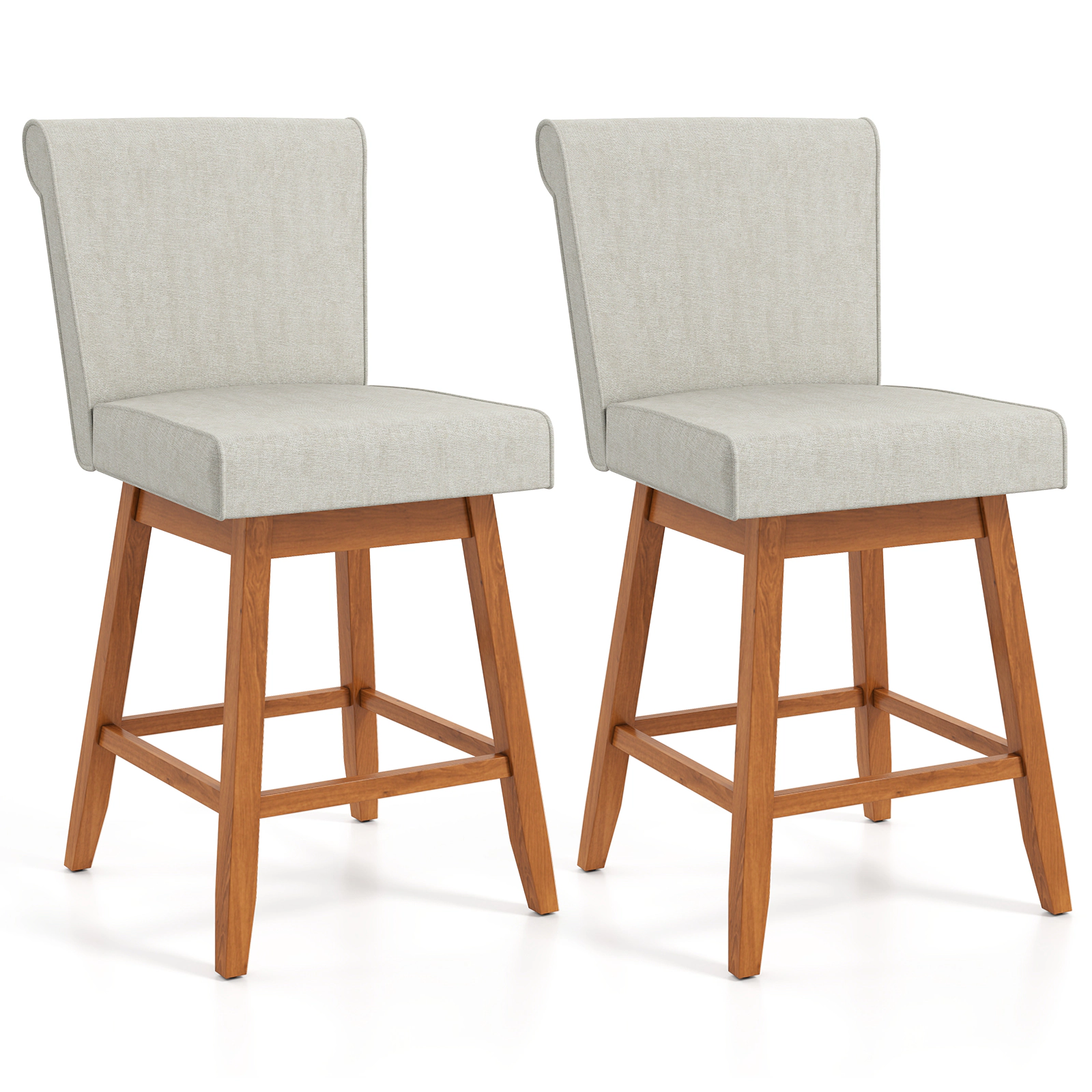 SUGIFT Set of 2 Beige 27-Inch Counter-Height Swivel Bar Stools, Linen Upholstery, 5-Inch Cushion
