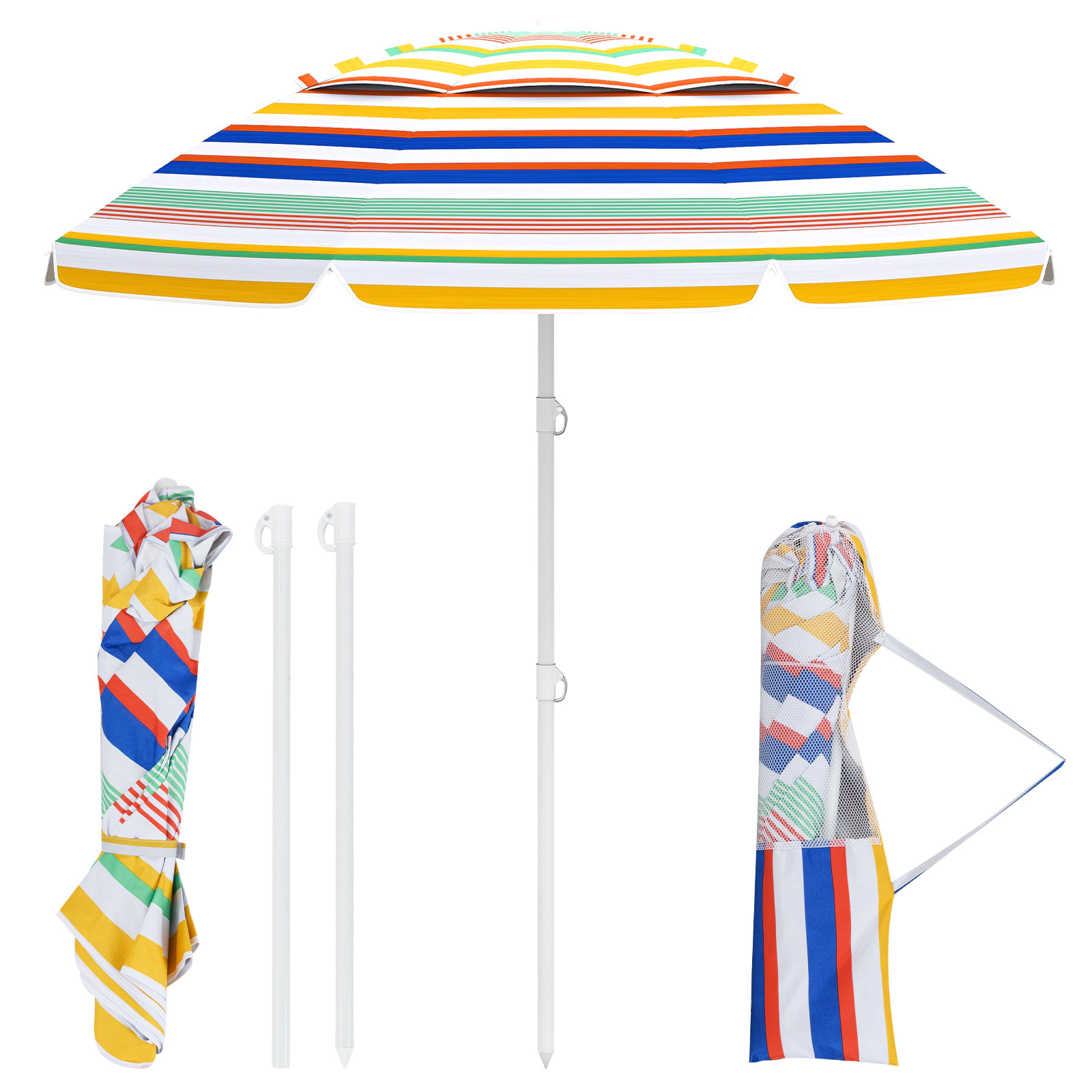Slickblue 6.5 Foot Outdoor Beach Umbrella Lightweight 3 Section Pole with Tilt Adjustment