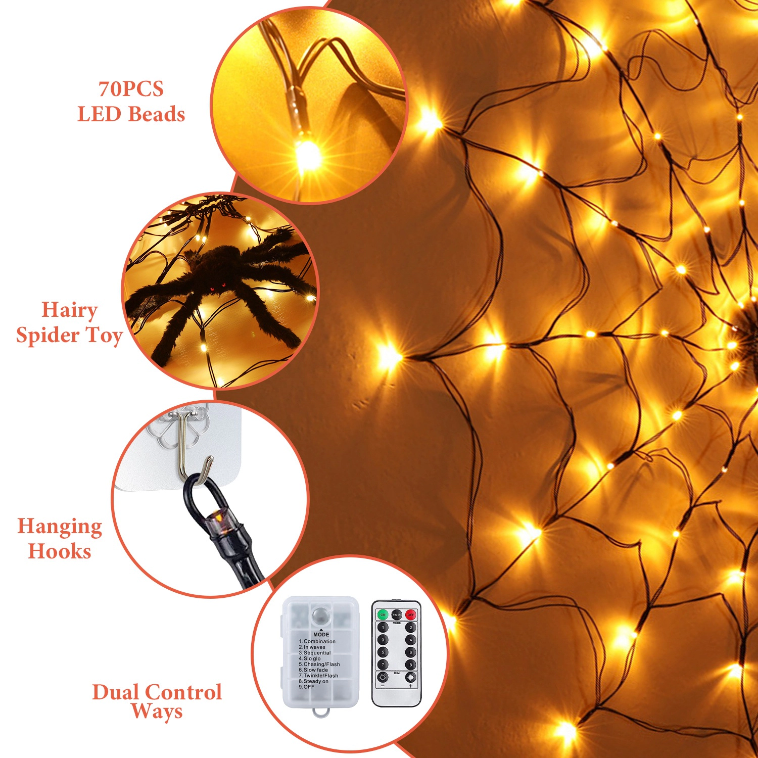 GBruno 70-LED Battery-Powered Spider Web Light