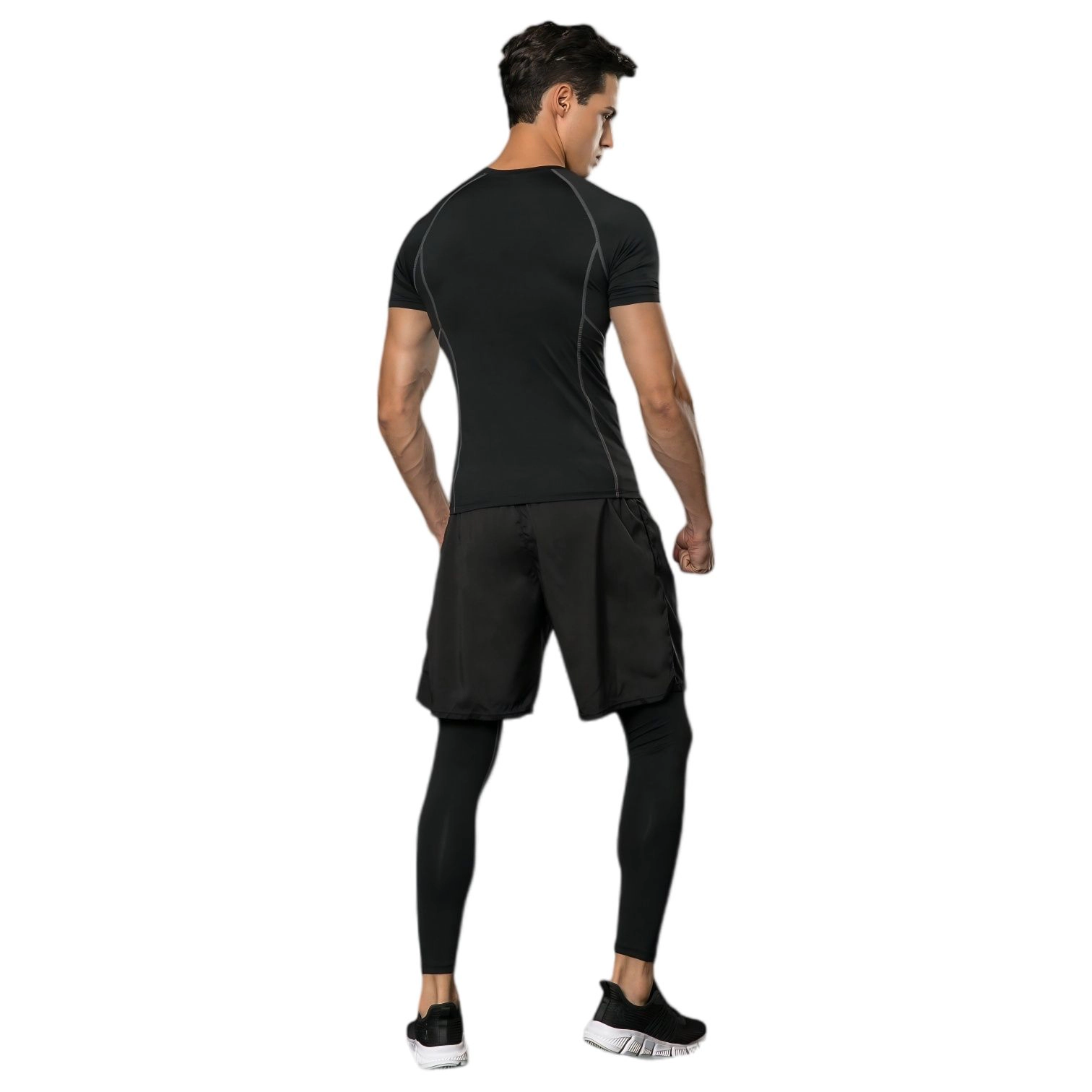 Anna-Kaci Men's Short Sleeve Compression Workout Shirt with Moisture-Wicking Fabric and Contrast Stitching