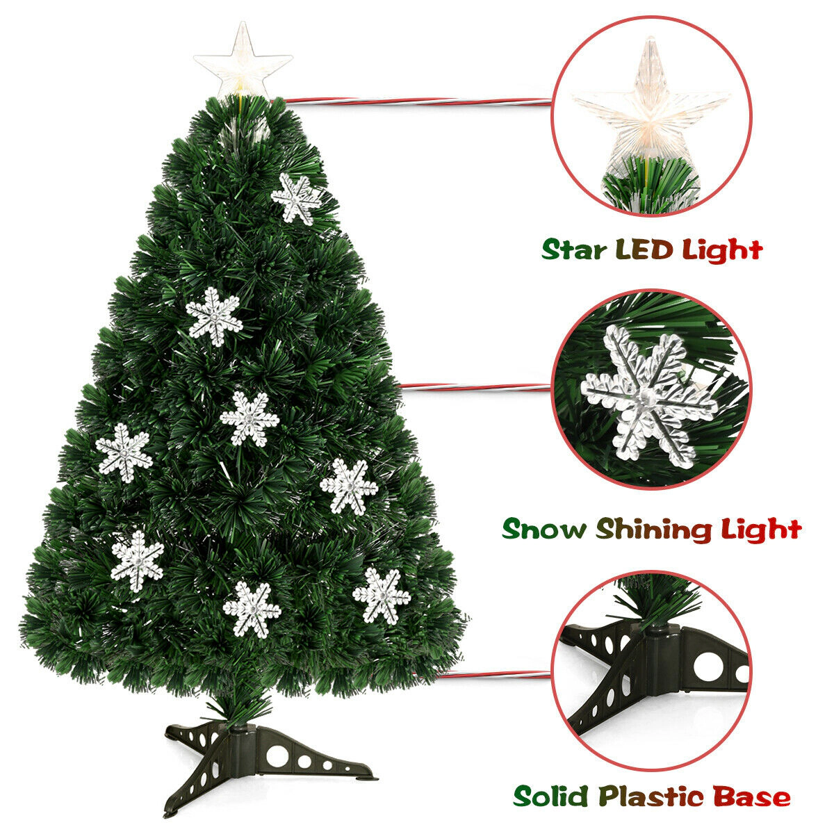 SUGIFT Pre-Lit LED Optic Artificial Christmas Tree with Snowflakes 5-Foot PVC Green with 170 Tips and 21 LED Lights