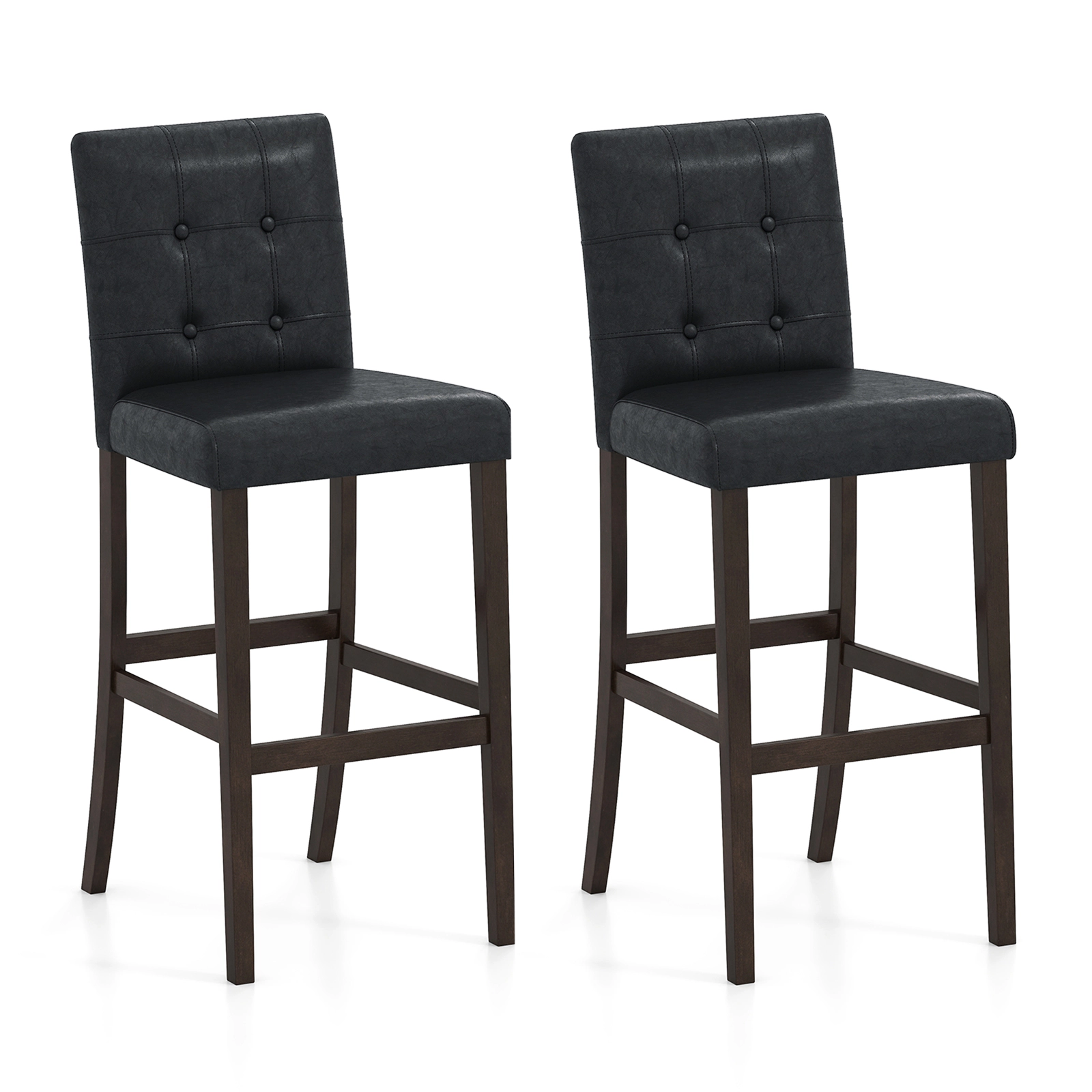 SUGIFT Set of 2 PVC Dining Leather Bar Stools Solid Wood Legs 243-lb Capacity 39-in Tall Upholstered Seat & Back Black
