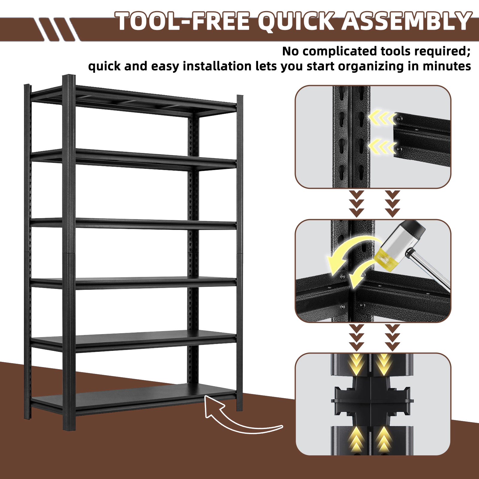 Flynama 6-Shelf Pantry Organizer Shelving, Heavy Duty Steel, Adjustable, Black (48"W x 84"H x 18"D)