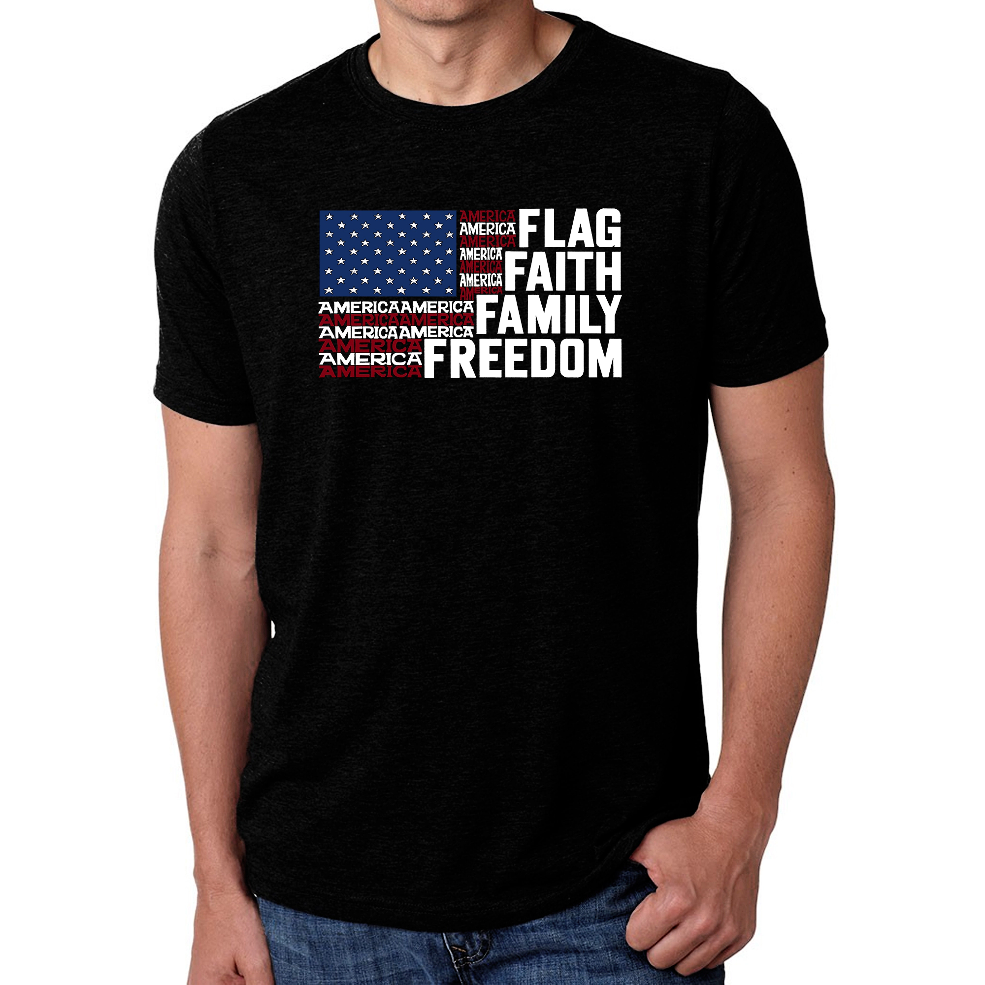 LA Pop Art Men's Cotton-Poly Word T-Shirt - Faith Flag