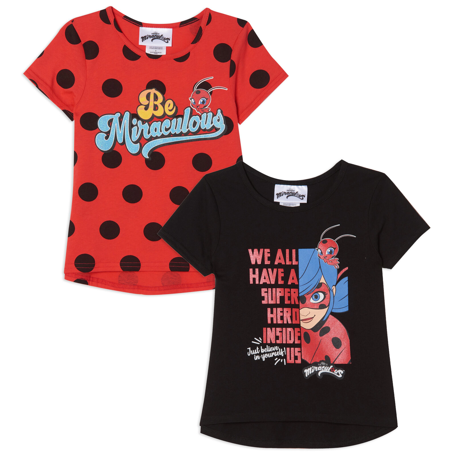 Miraculous Ladybug Girls' 2-Pack Short Sleeve T-Shirts