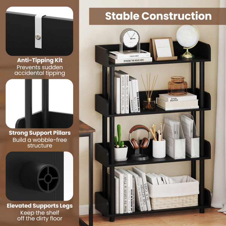 Hivvago 4-Tier Bookshelf Open Bookcase with Anti-Tipping Kit Industrial Storage Unit
