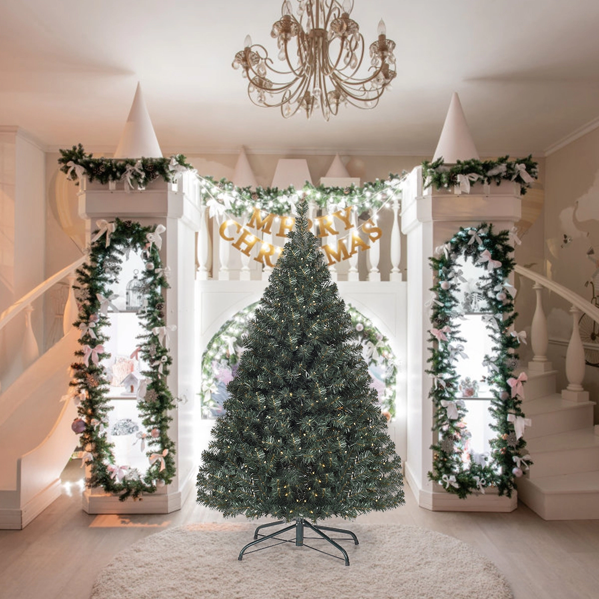LJG 4.5 Feet PVC Pre-Lit Artificial Hinged Christmas Tree