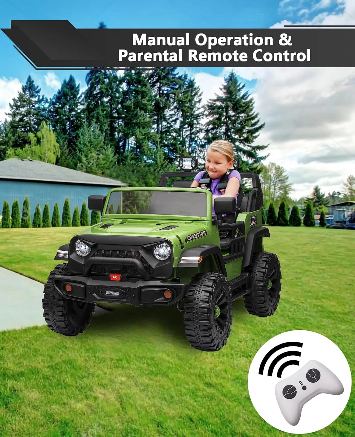 24V 2-Seater Kids Ride On Jeep, 2×200W Motors, Remote Control, LED Lights, Bluetooth, 4WD, 7Ah Battery