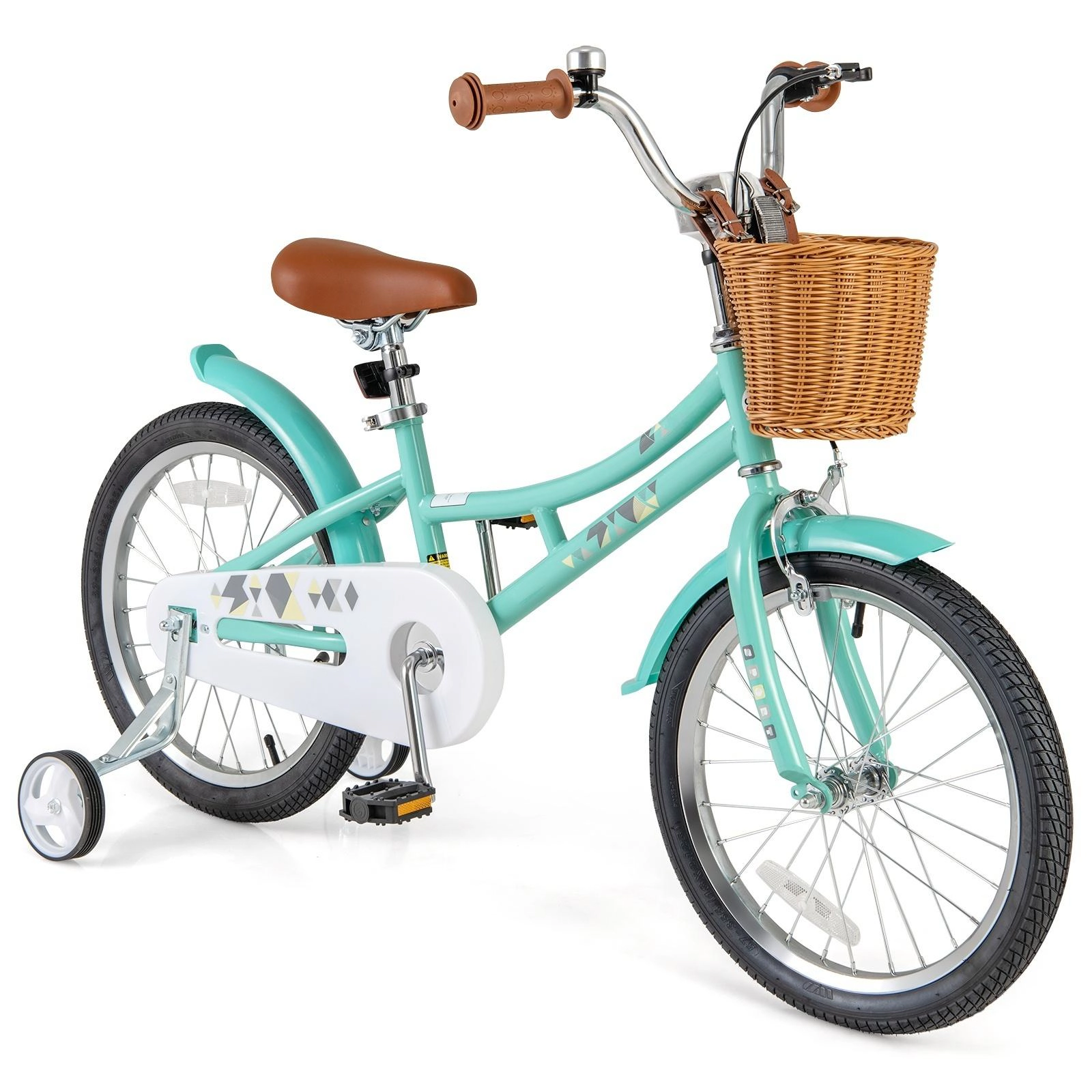 SUGIFT Green Training Wheels Storage Basket Kickstand and 2 Brake System Kids 18 Inch Bike