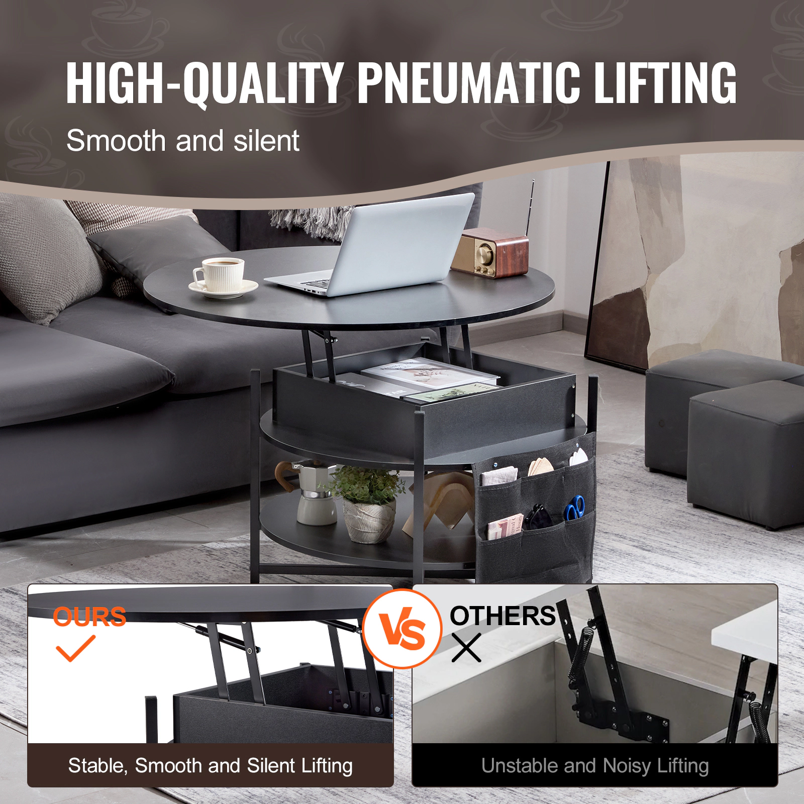 HONGGE Lift Top Coffee Table Coffee Table with Storage Coffee Table for Living Room