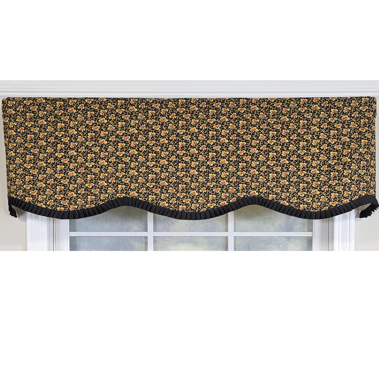 RLF Home 100% Cotton Flemington Provance  Fully lined Windows Rod Pocket Valance 50" x 15"  Black