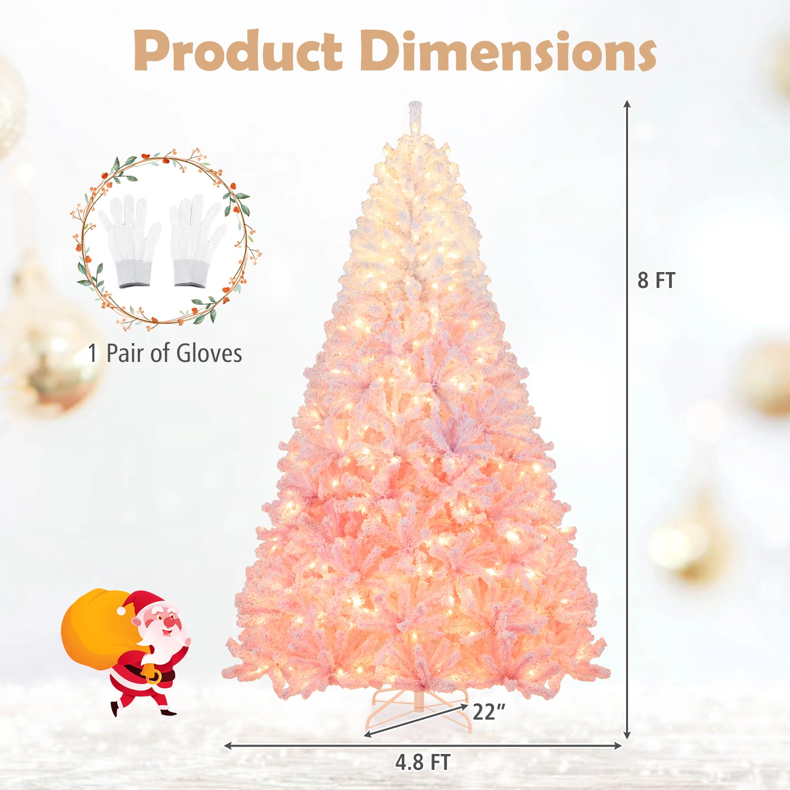 SUGIFT Flocked Gradient Pre-Lit Artificial Christmas Tree Warm White LED Lights & 8 Modes 8 Feet White to Pink/White