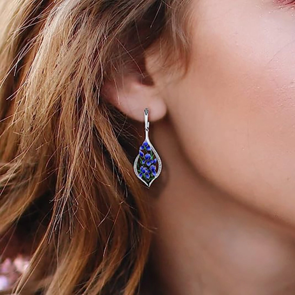 Aesthetic Enamel Blue Flowers Dangle Earring