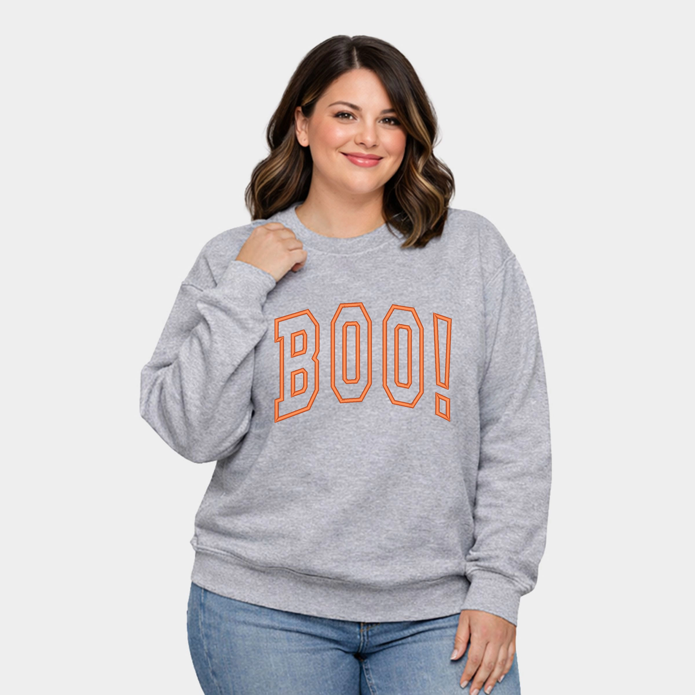 Simply Sage Market - Embroidered Boo Arched  Women's Plus Sized Graphic Sweatshirt