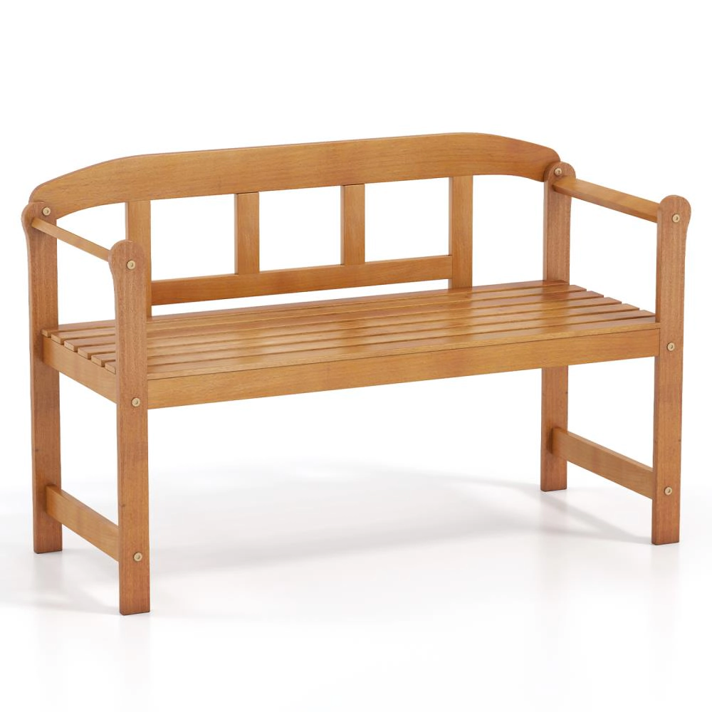 Hivvago 2-Seater Outdoor Acacia Wood Garden Bench With Backrest & Armrests