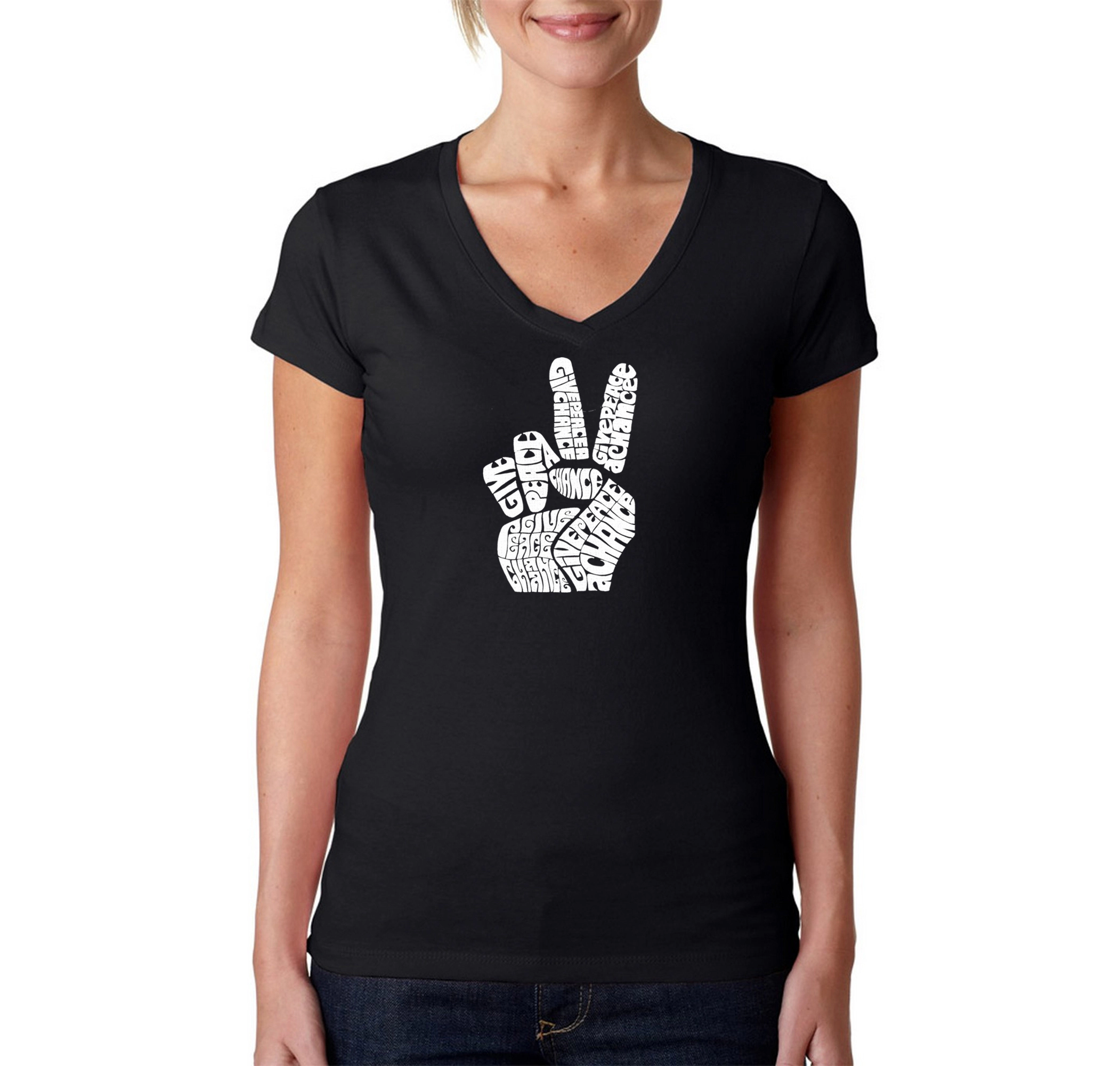 LA Pop Art Womens Word V-Neck T-Shirt