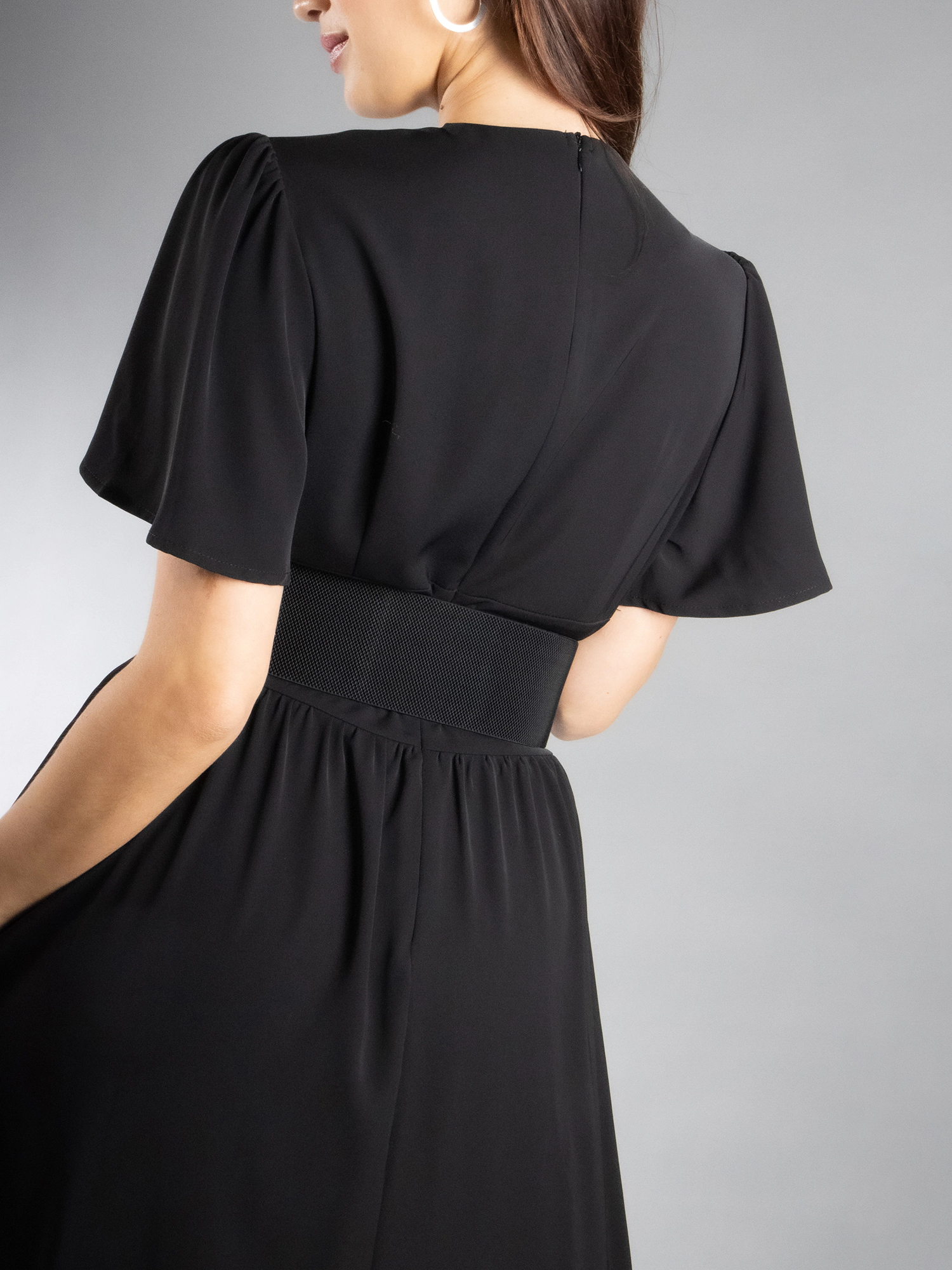 JESS by Meiko Women's Flutter Sleeve Waistband Midi Dress