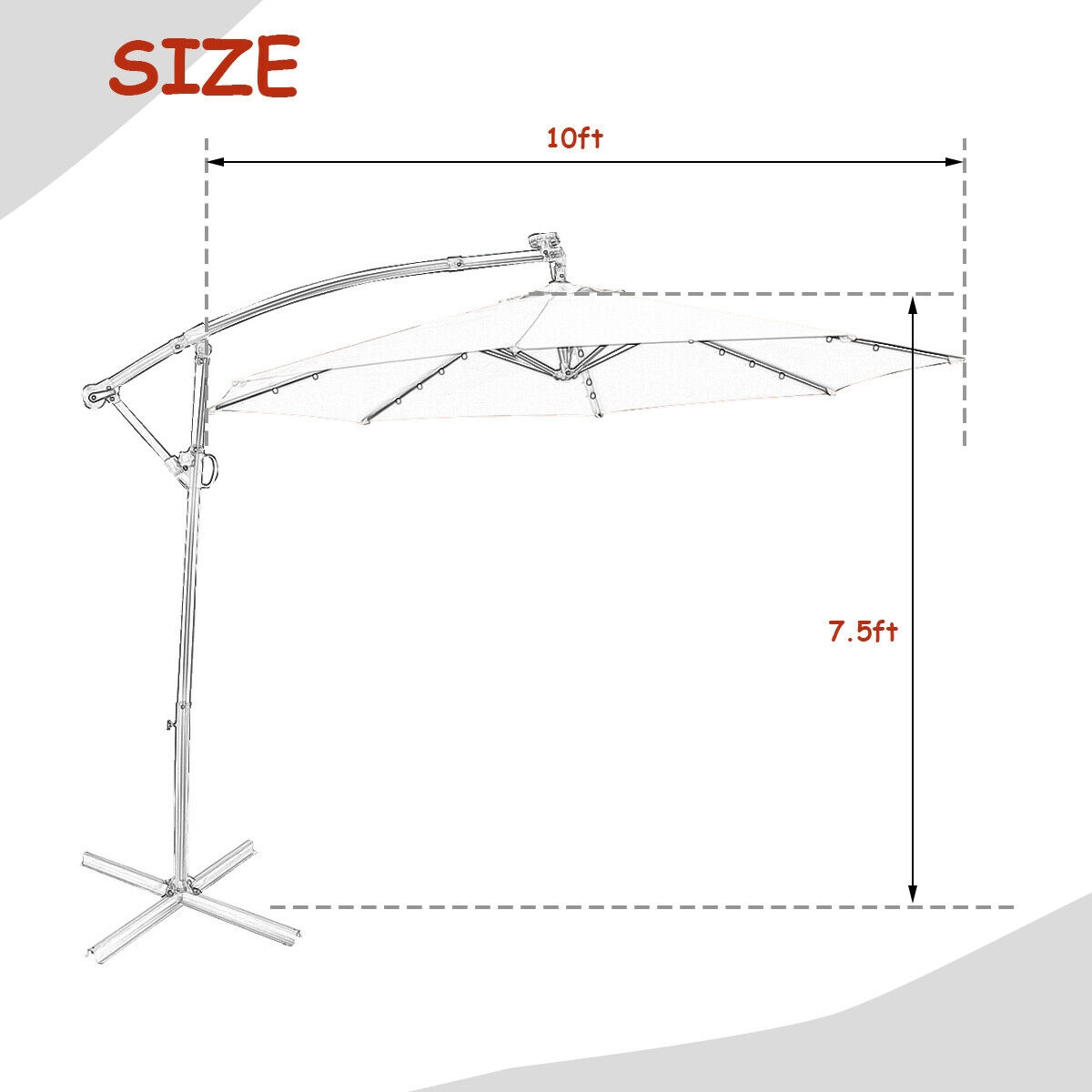 SUGIFT 10-ft 360° Rotation Solar Powered LED Offset Patio Umbrella with 32 Lights without Weight Base Orange