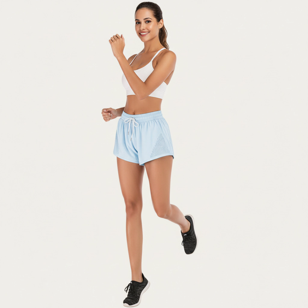 Anna-Kaci Women's Lazer Perforated Running Shorts Gym Athletic With Pockets