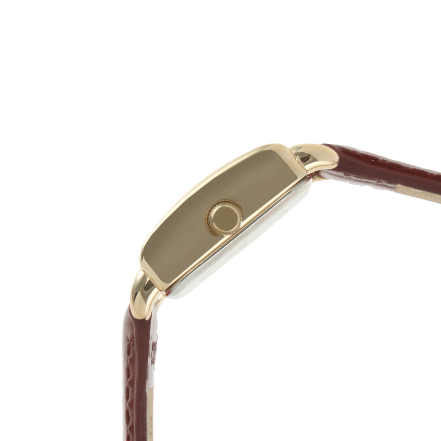 Peugeot Women's 20mm Square Watch with Glossy Brown Leather Strap