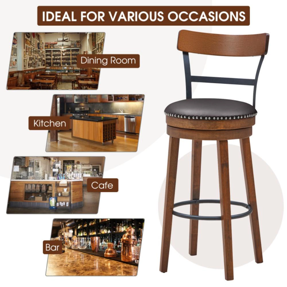 Hivvago Set of 2 Adjustable Swivel Counter Stools for Kitchen or Bar Use