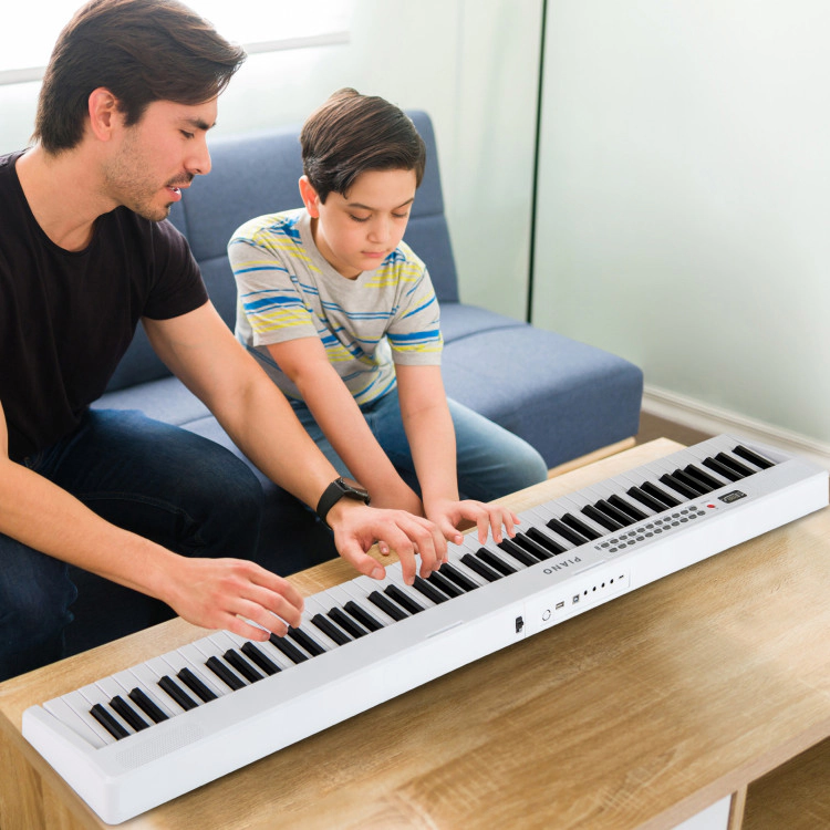 SUGIFT Foldable 88-Key Electric Keyboard Piano with Semi-Weighted Keys Wireless MIDI Dual Speakers White