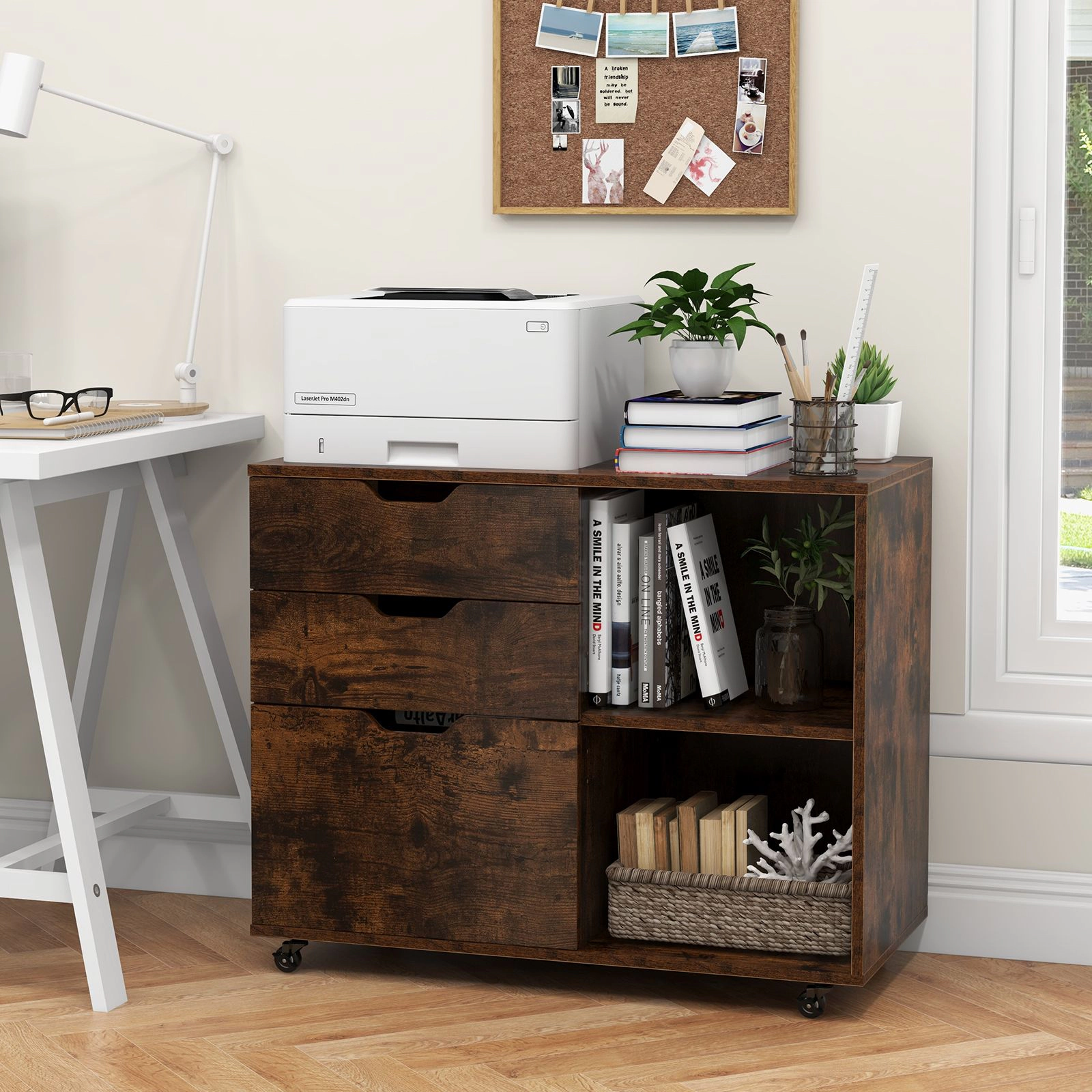 SlickBlue 3-Drawer Mobile File Cabinet with Adjustable Shelf & Printer Stand