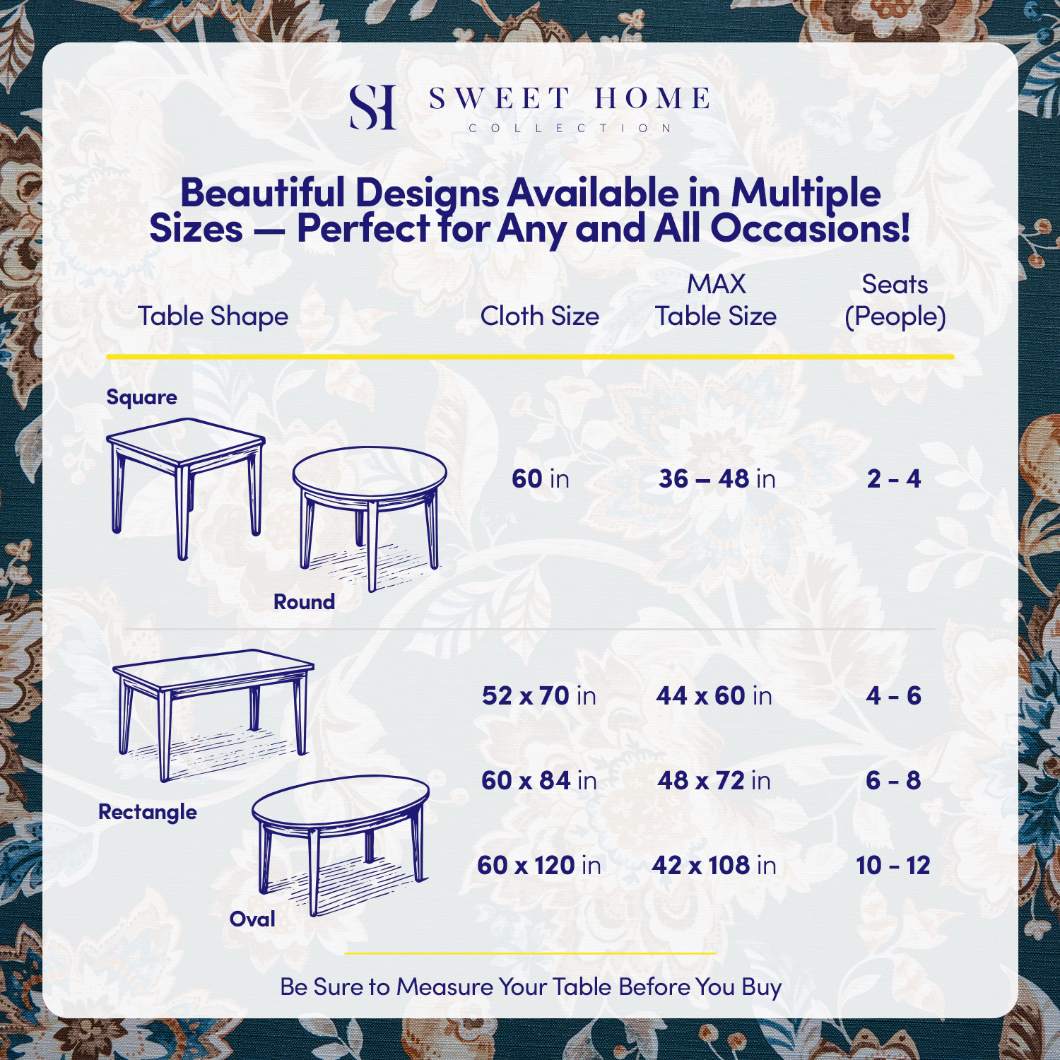 Sweet Home Collection Printed Waterproof Fabric Jacobean Tablecloth