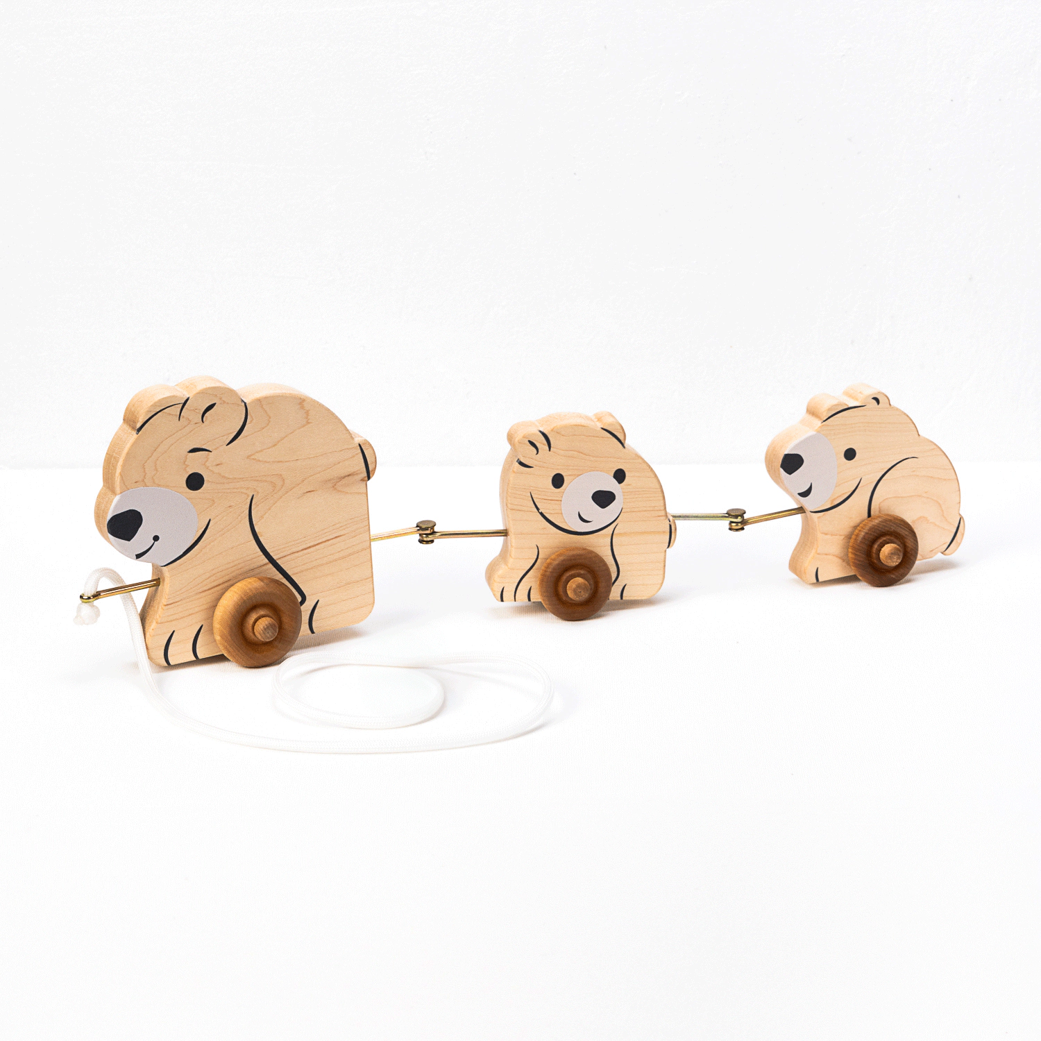3 Bears Wooden Pull Toy - Maple Wood - Made in USA