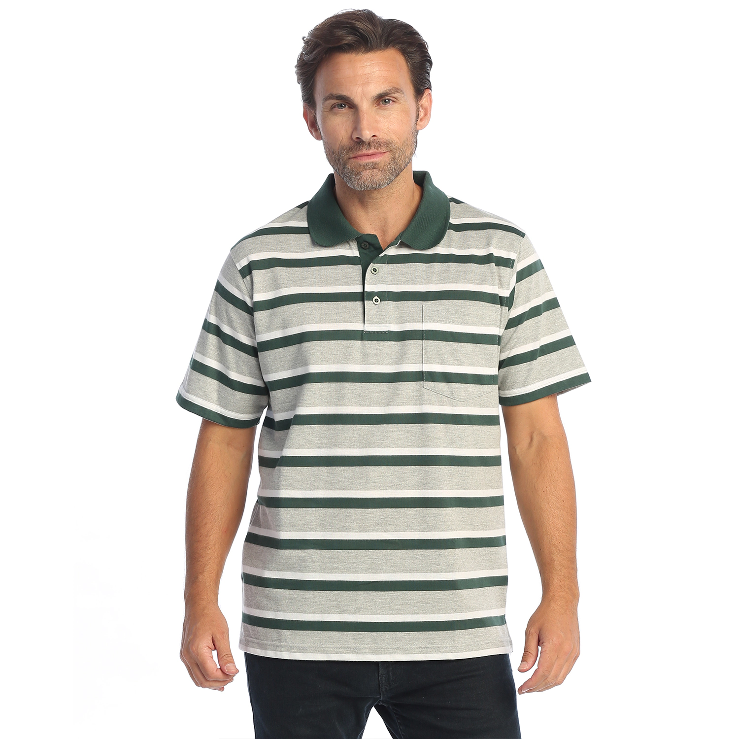 Gioberti Men's Regular Fit Stripe Short Sleeve Polo w/ Pocket