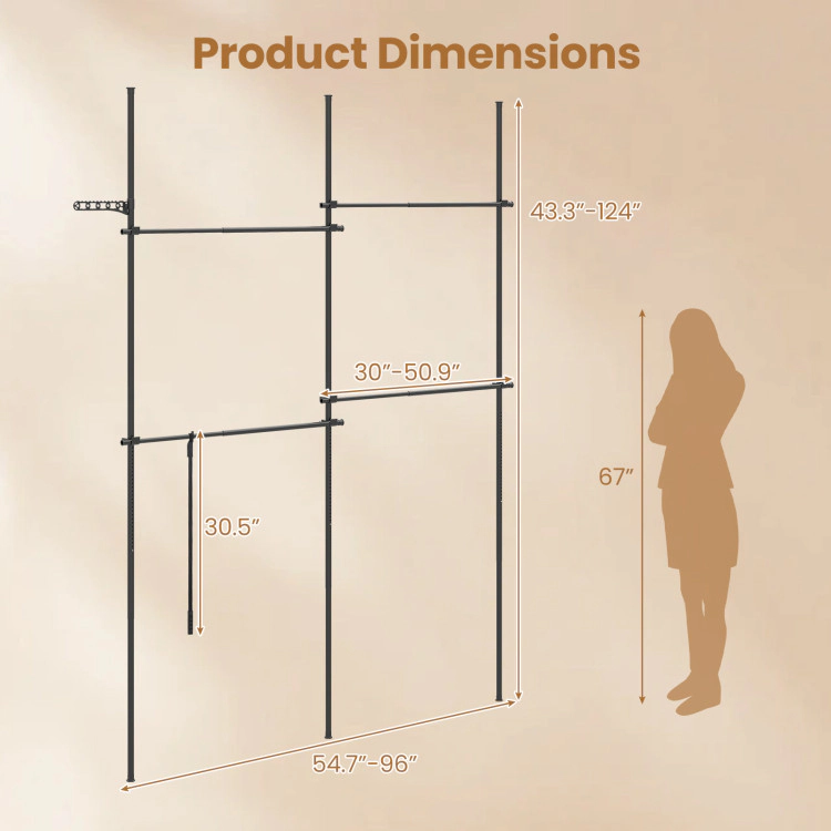 Hivvago Adjustable Floor to Ceiling Clothes Rack with 4 Hanging Rods