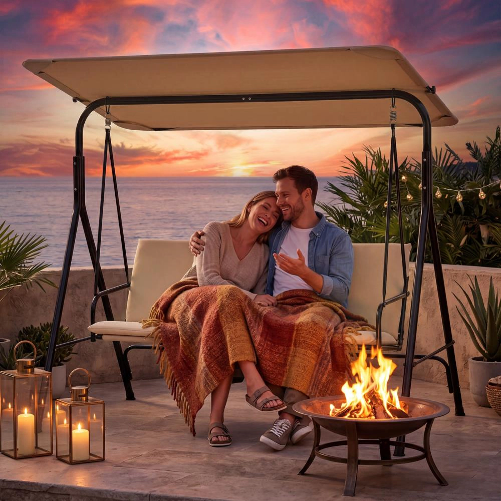 Hivvago 3-Seat Patio Swing Chair With Adjustable Canopy & Removable Cushion