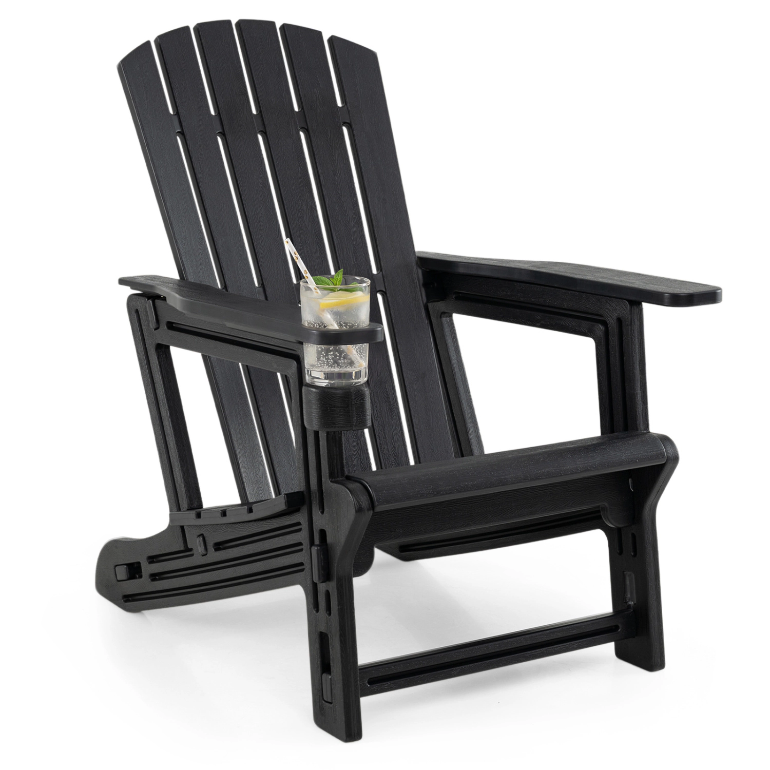 LJG HDPE Adirondack Chair with Cup Holder and Wooden Texture for Patio