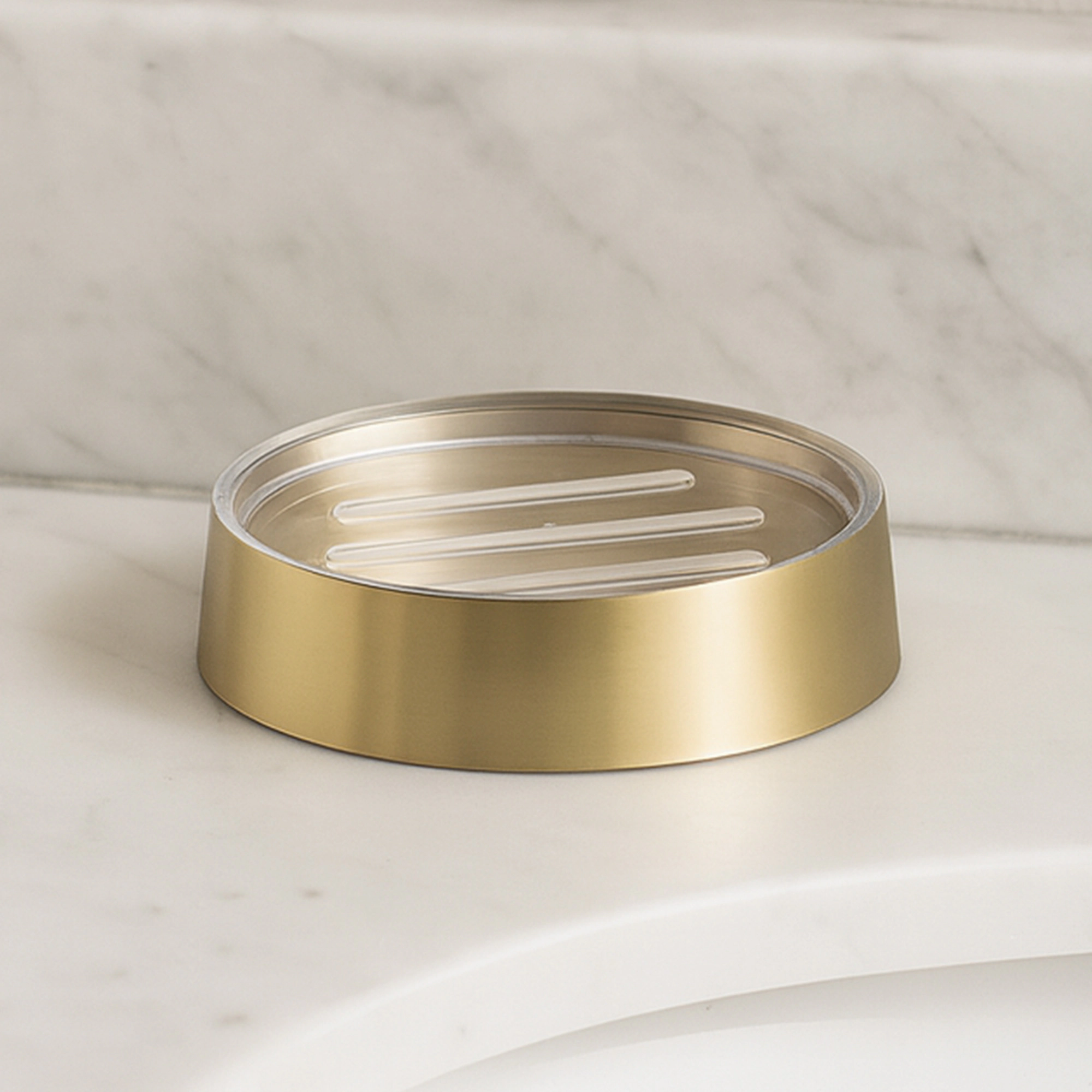 Evideco French Home Goods Metallic-Look Plastic Soap Dish, Brushed Finish
