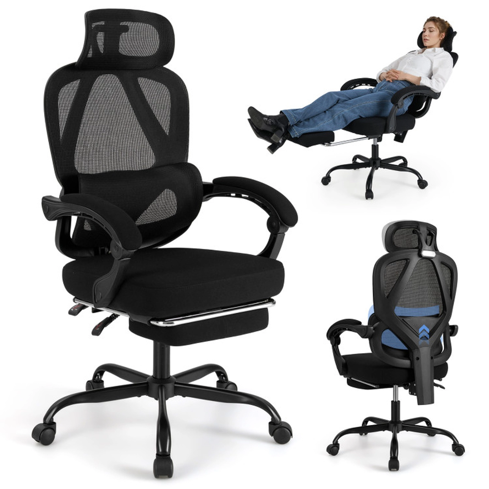 SUGIFT High Back Mesh Office Chair with Adjustable Lumbar Support and Footrest 350-lb Chair Capacity Black